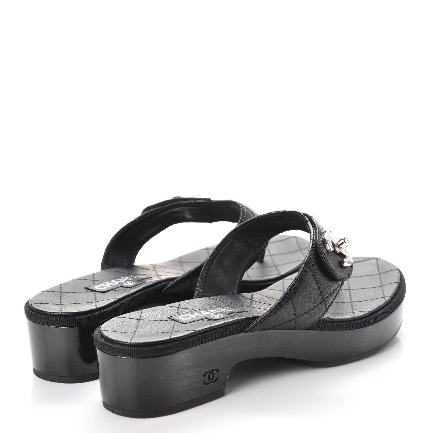 chanel cord and lambskin sandals black