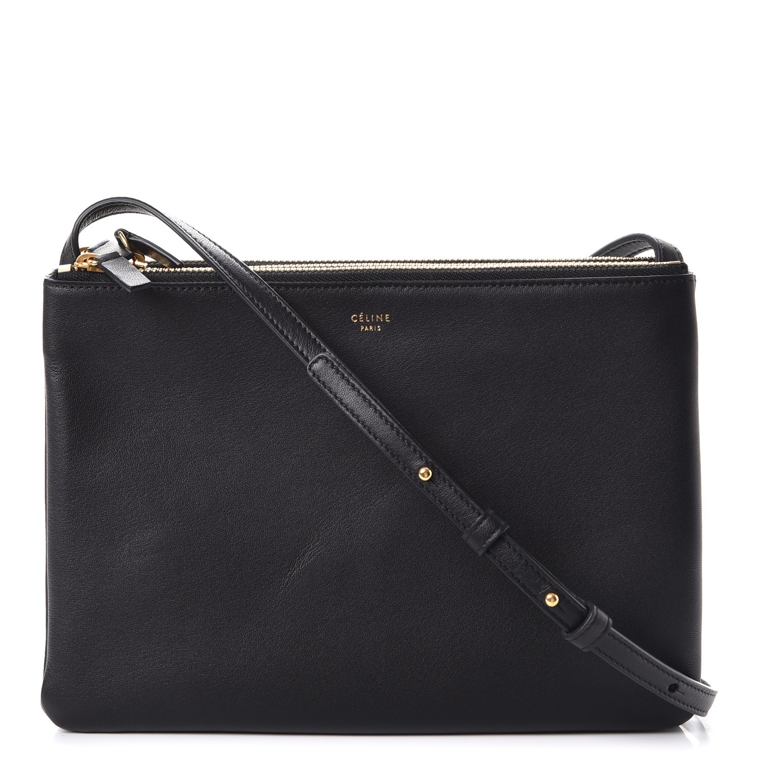CELINE Lambskin Large Trio Crossbody Bag Black 254869