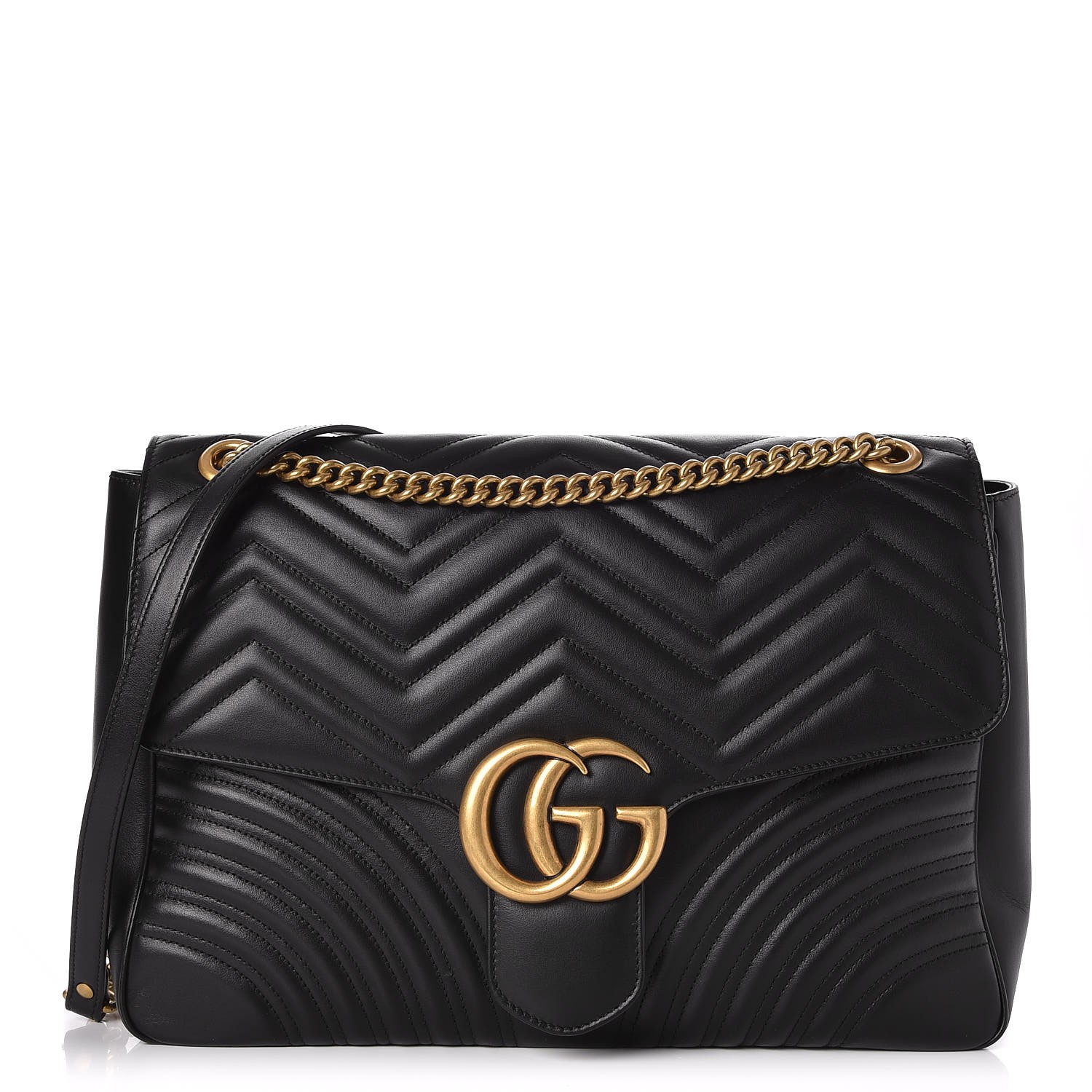 GUCCI Calfskin Matelasse Large GG Marmont Shoulder Bag Black 255081