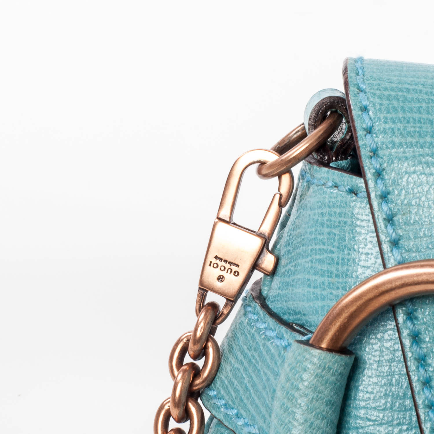 GUCCI Leather Horsebit Clutch Bag Turquoise 36664