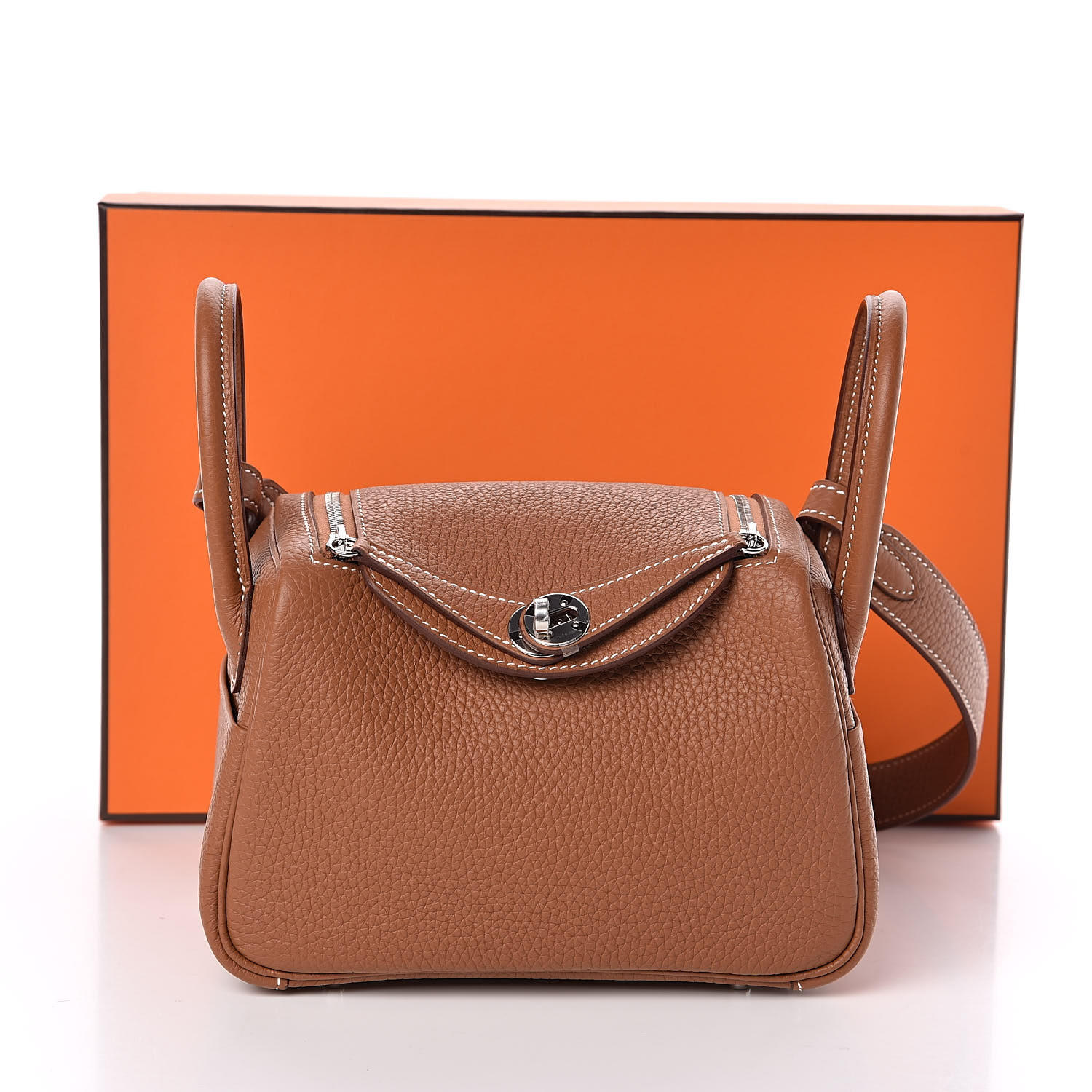 HERMES Taurillon Clemence Mini Lindy 20 Gold 507450