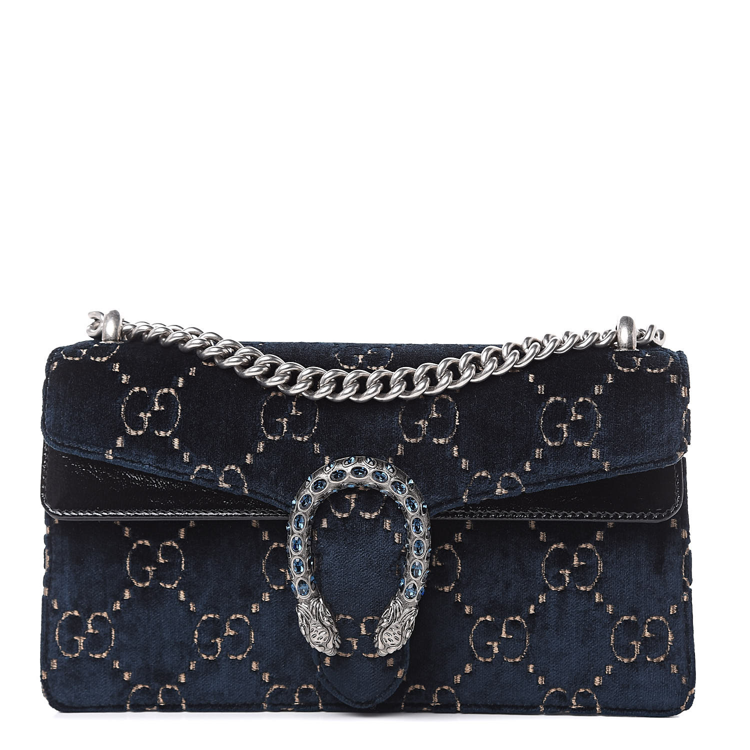 Velvet GG Monogram Small Dionysus Shoulder Bag Blue | FASHIONPHILE