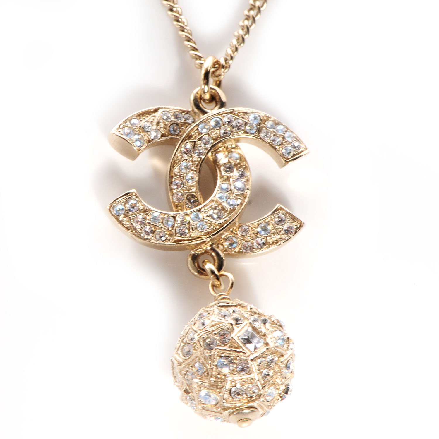 CHANEL Pearl Crystal CC Pendant Necklace Gold 69567