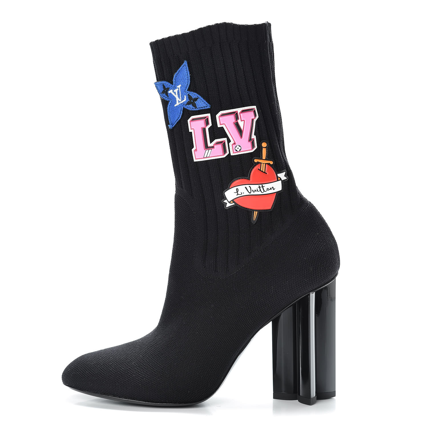 LOUIS VUITTON Stretch Fabric Heart Sock Ankle Boots 39 Black 460766