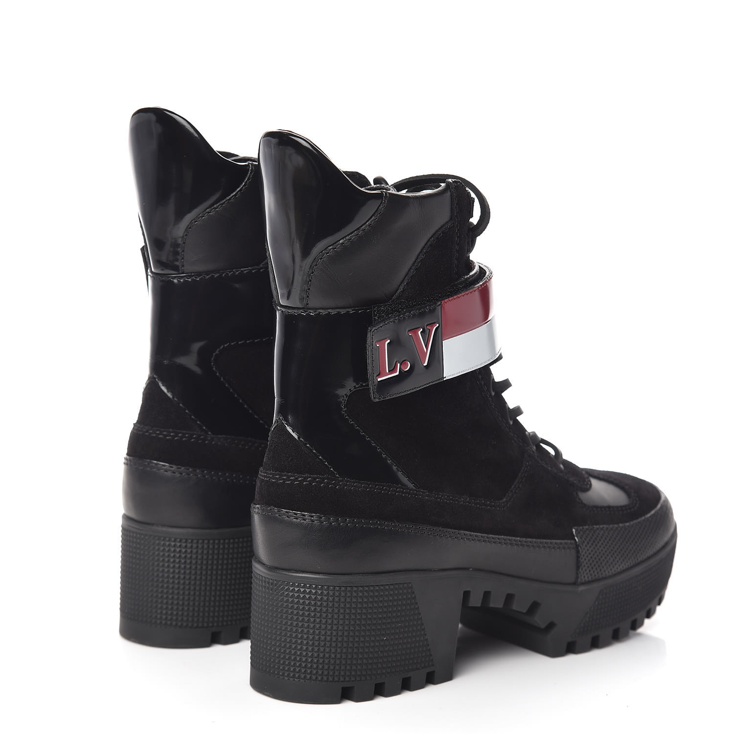 LOUIS VUITTON Suede Calfskin Laureate Platform Desert Boots 37.5 Black 460468