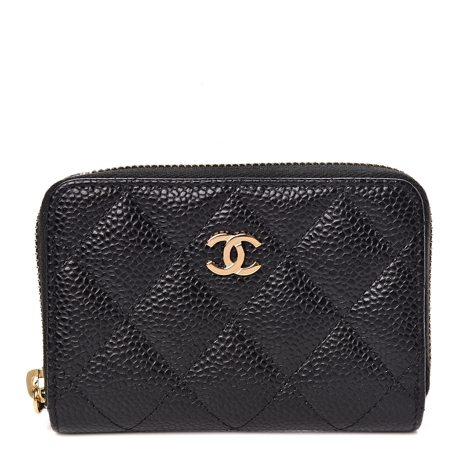 CHANEL Caviar Quilted Zip Coin Purse Black 459829