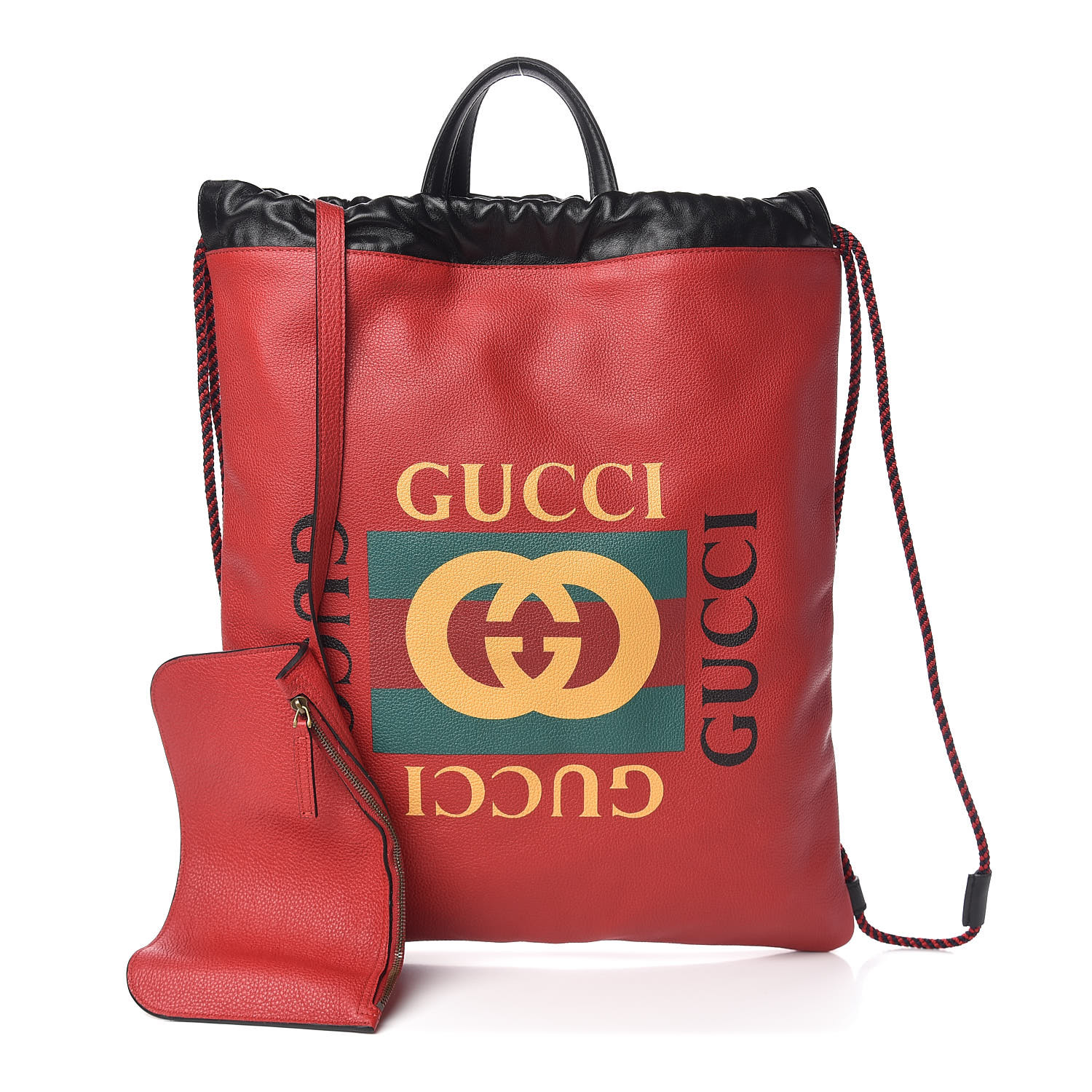 GUCCI Calfskin Mens Logo Drawstring Backpack Red 457828