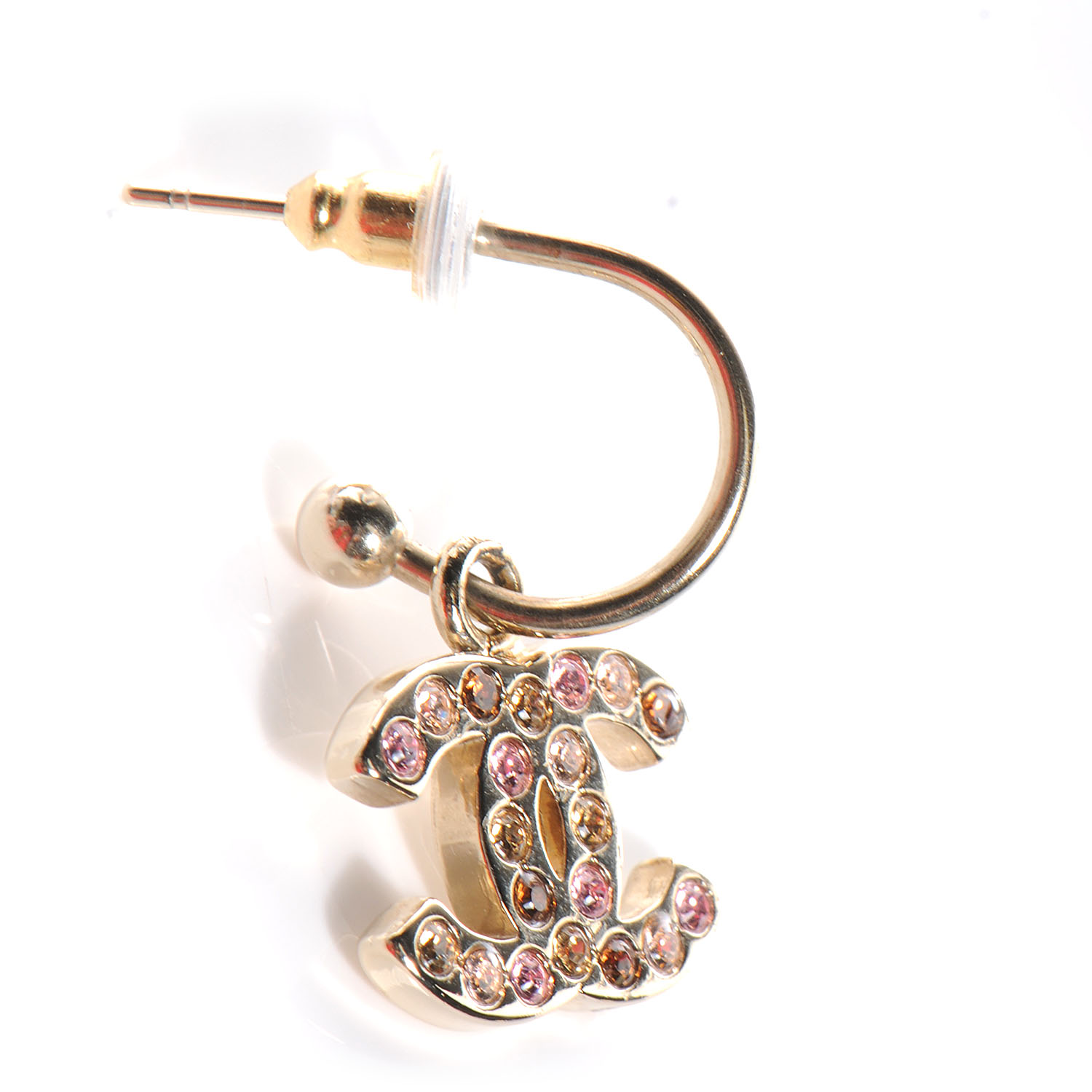 CHANEL Crystal CC Hoop Earrings Gold 55453
