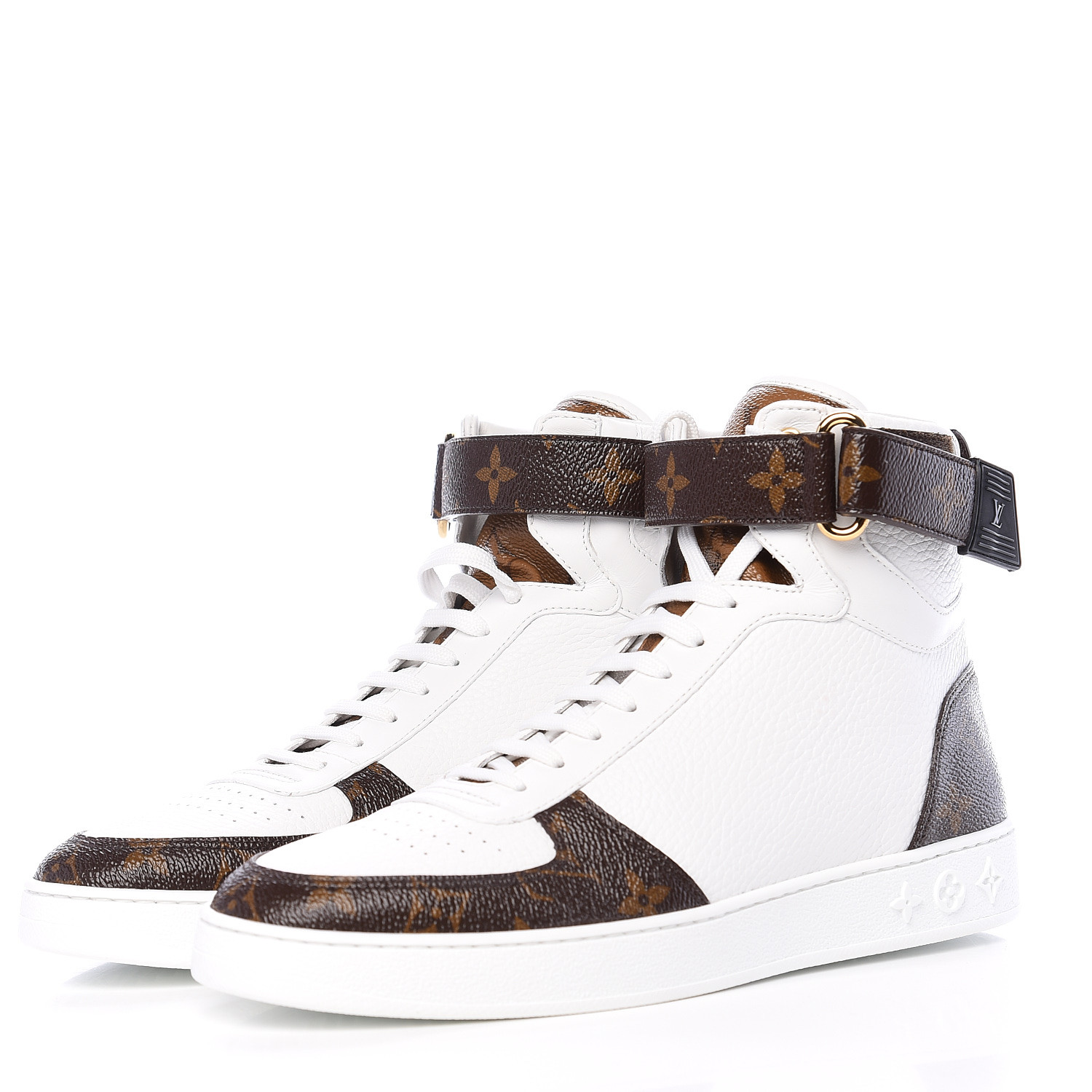 LOUIS VUITTON Grained Calfskin Patent Monogram Boombox Sneaker Boots 39.5 White 543666