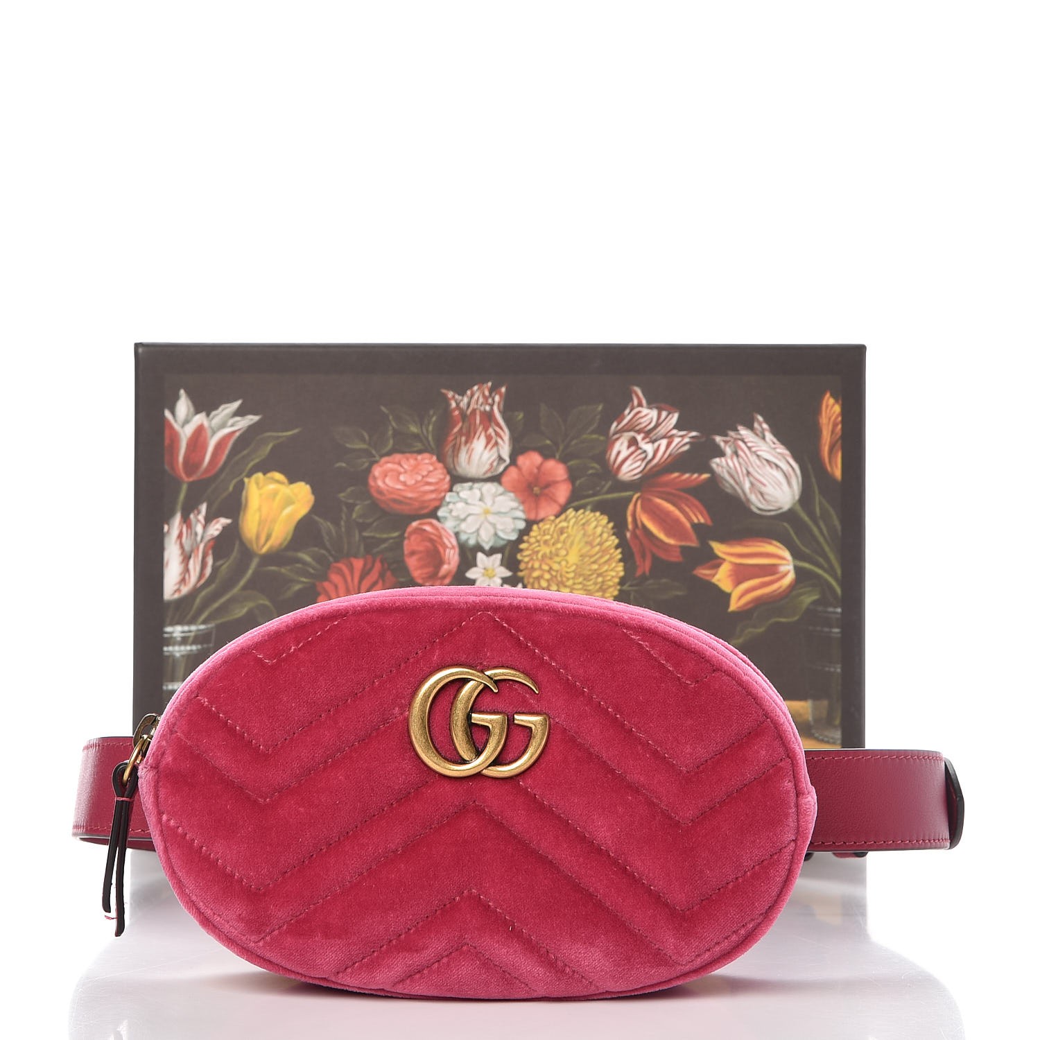GUCCI Velvet Matelasse GG Marmont Belt Bag 75 Pink 287384