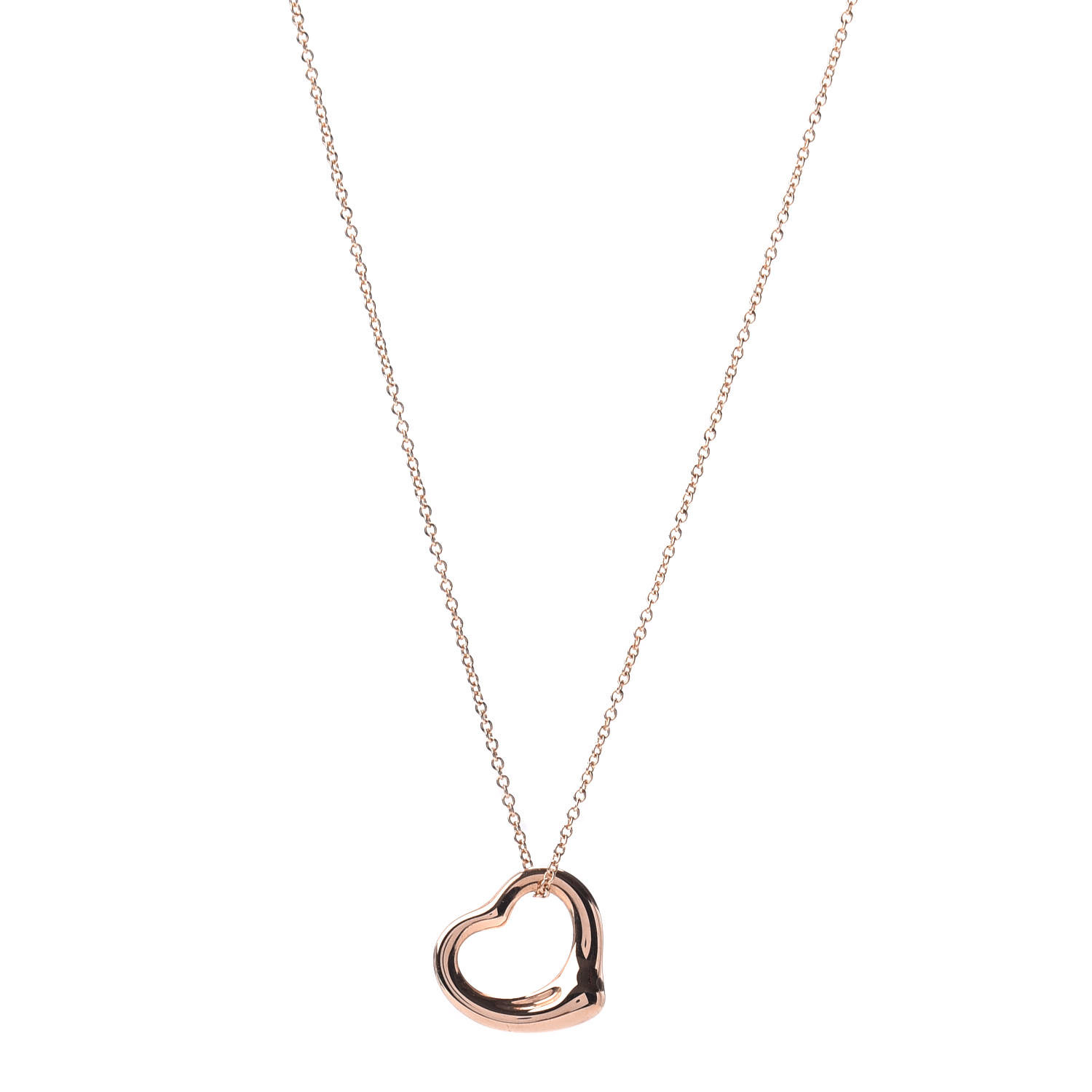 TIFFANY 18K Rose Gold 16mm Elsa Peretti Open Heart Pendant Necklace ...