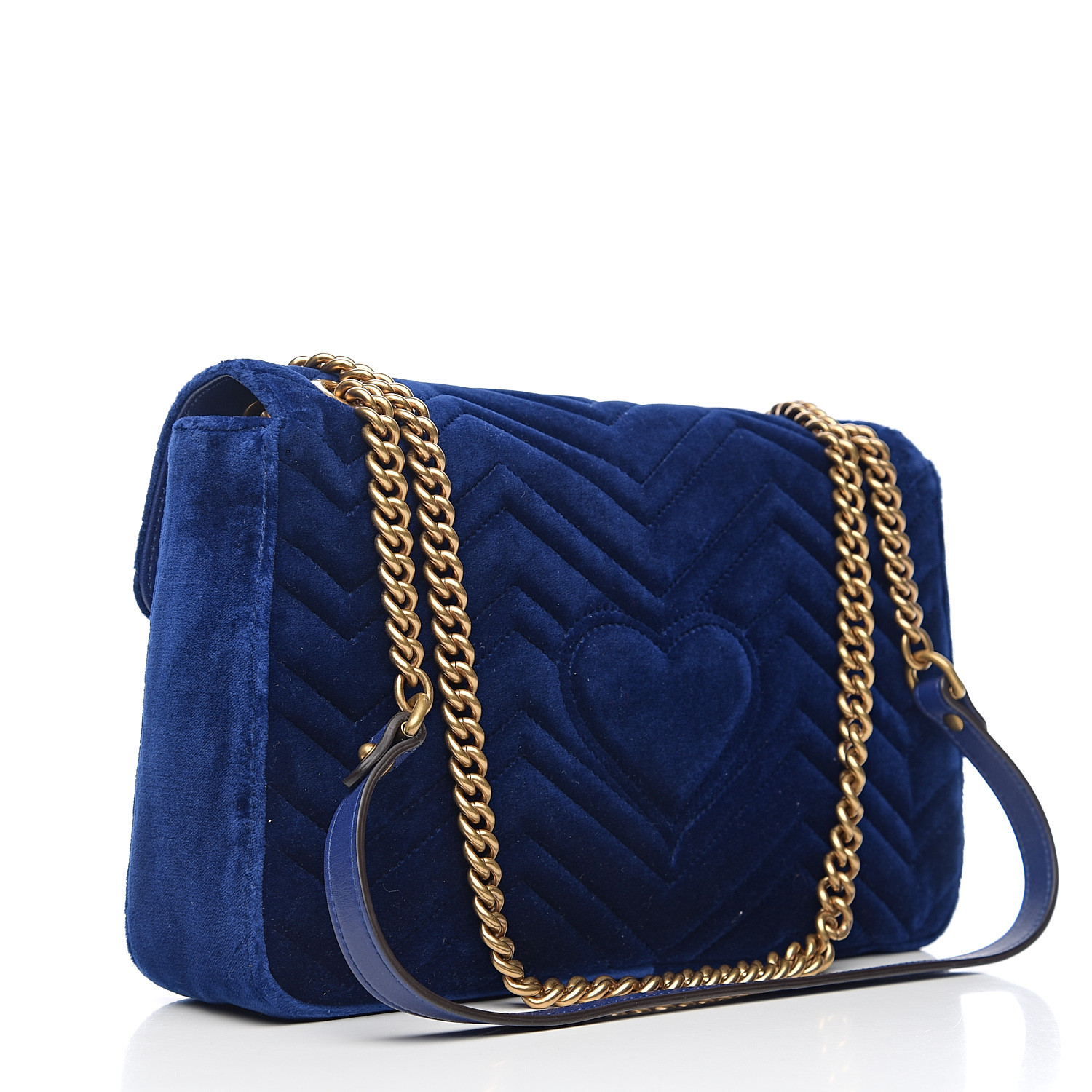 GUCCI Velvet Matelasse Medium GG Marmont Shoulder Bag Cobalt Blue 563929
