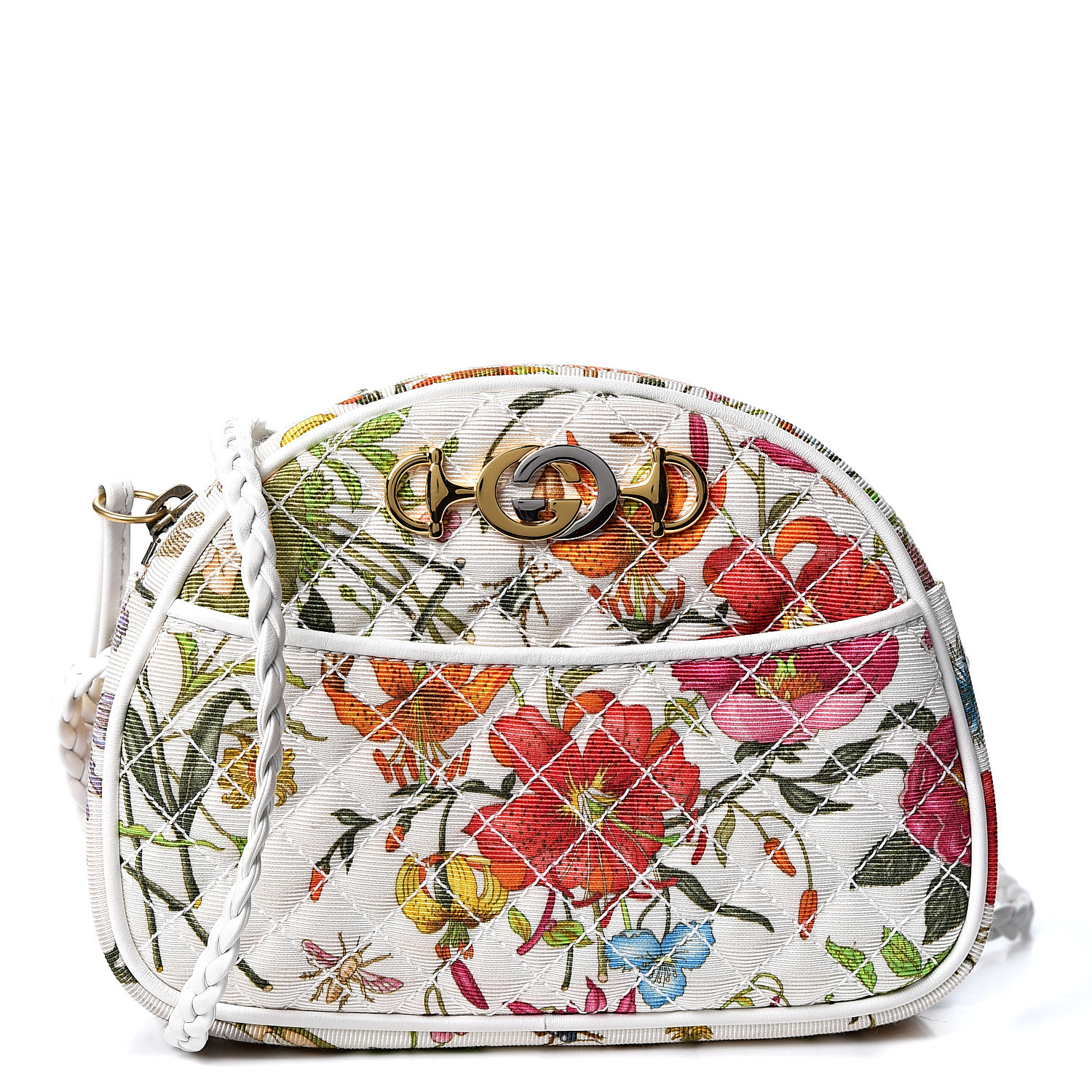 GUCCI Canvas Flora Floral Quilted Mini Bag White 562830