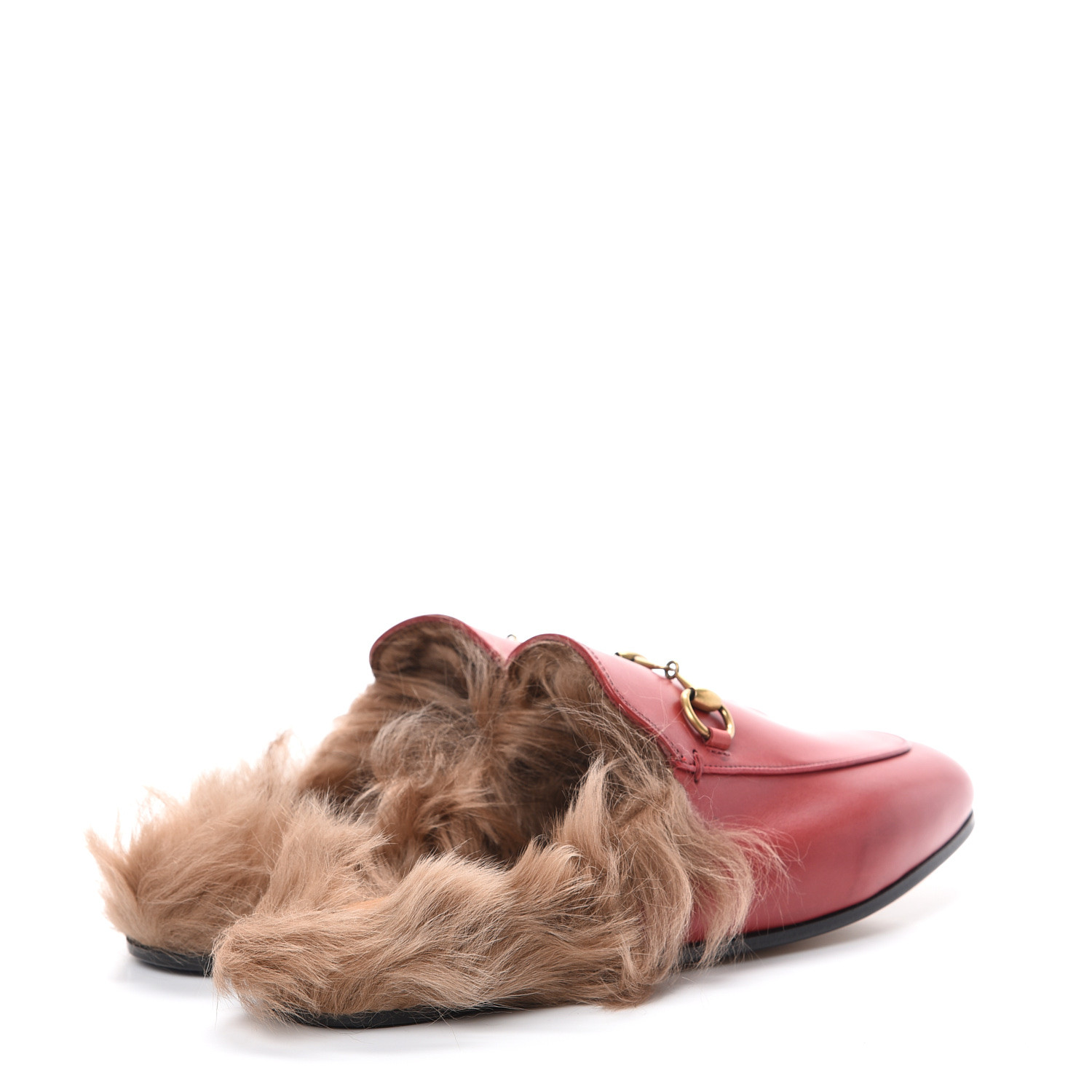 gucci fur slides red