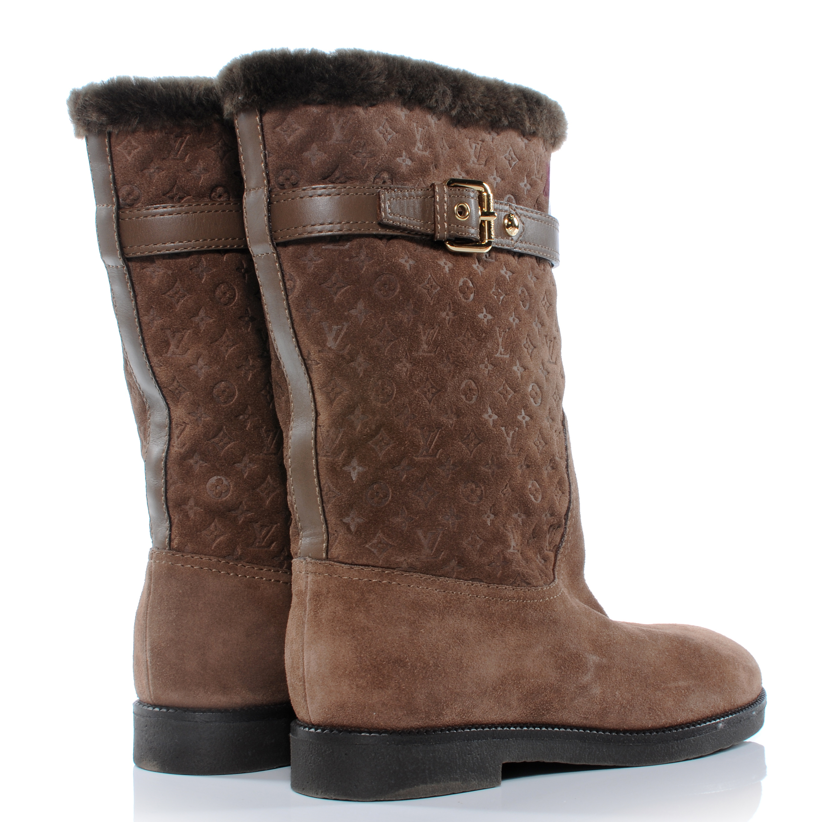 LOUIS VUITTON Suede Fur Wintry Boots 41 Brown 40586