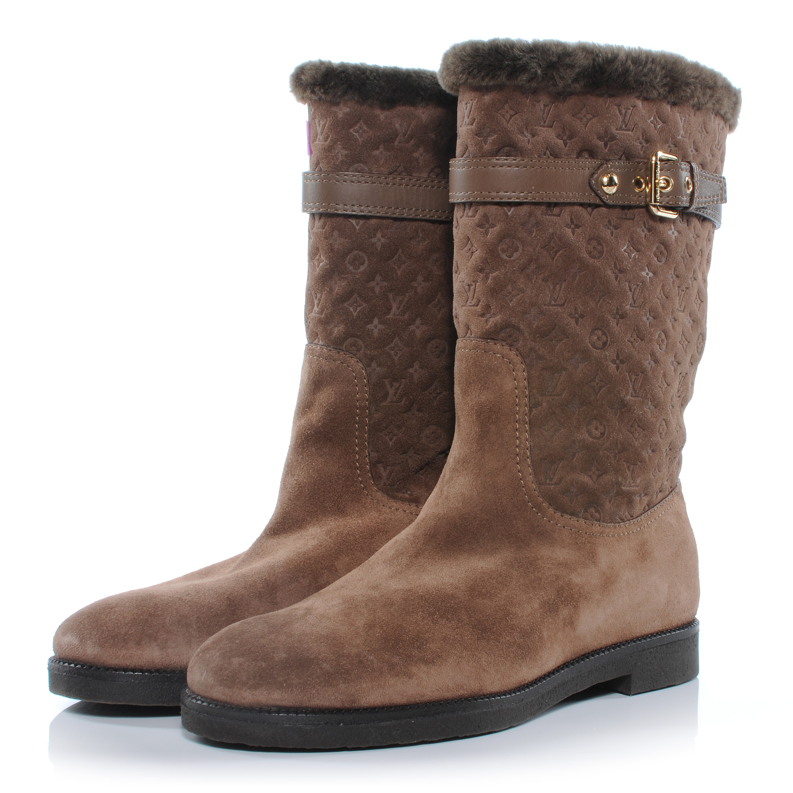 LOUIS VUITTON Suede Fur Wintry Boots 41 Brown 40586