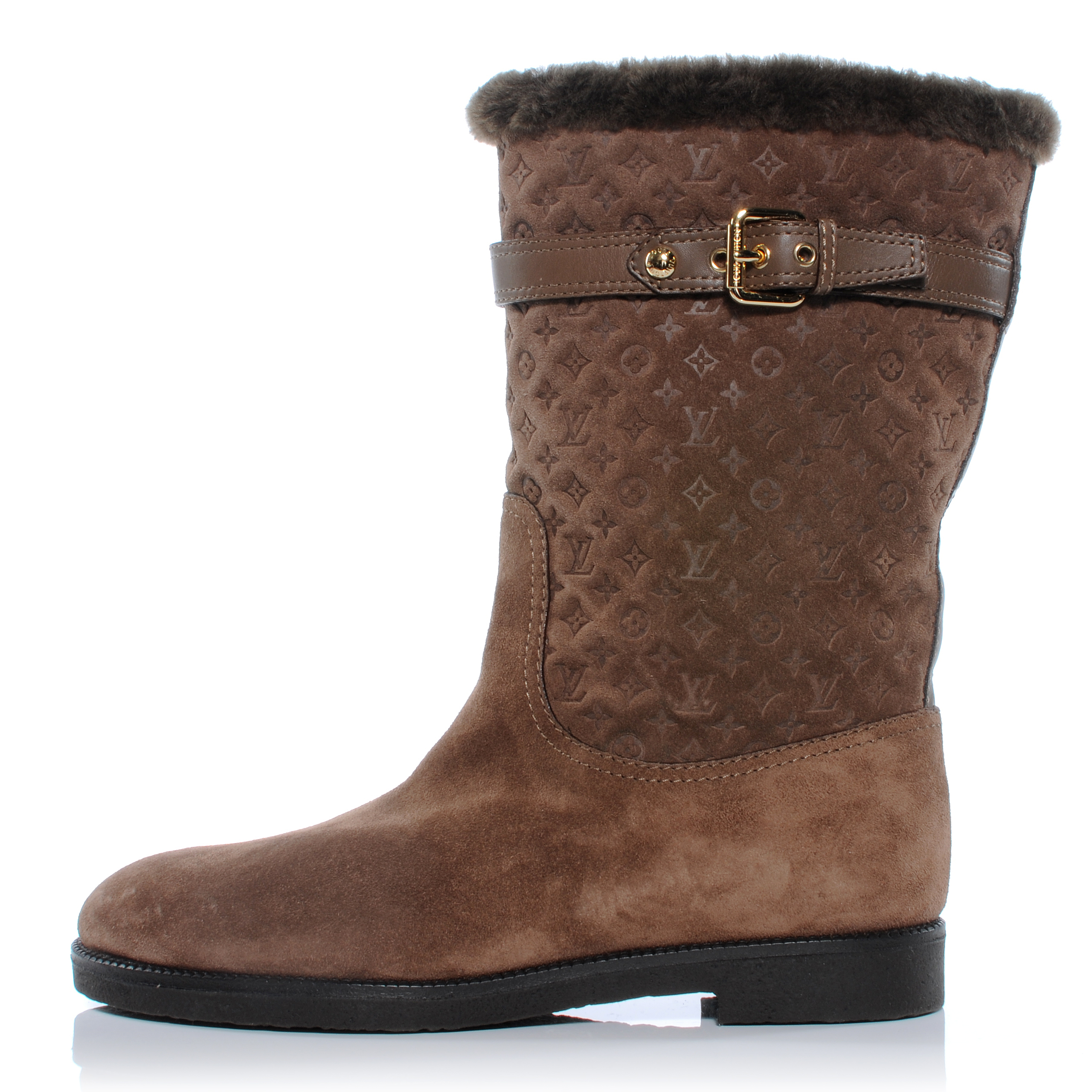 LOUIS VUITTON Suede Fur Wintry Boots 41 Brown 40586
