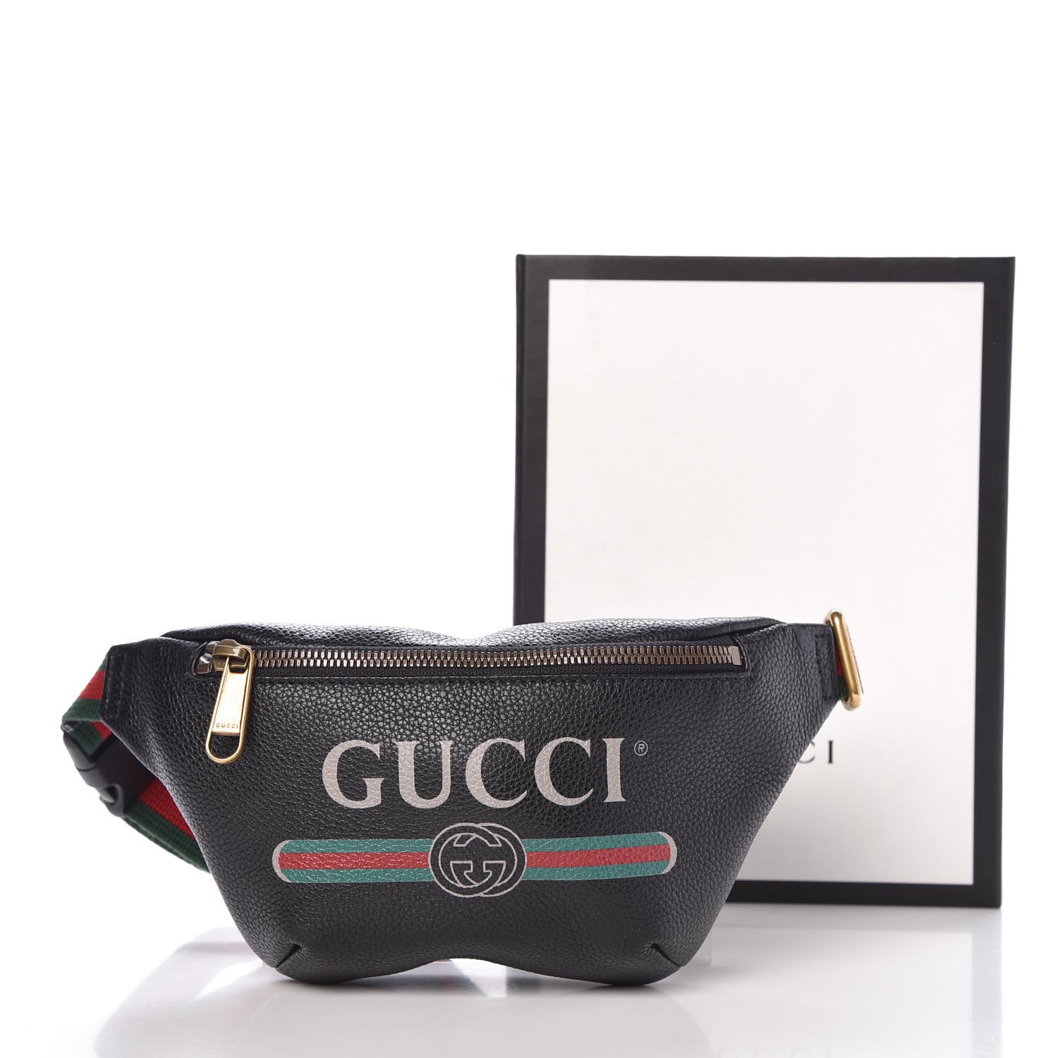 GUCCI Grained Calfskin Small Gucci Print Belt Bag Black 302494
