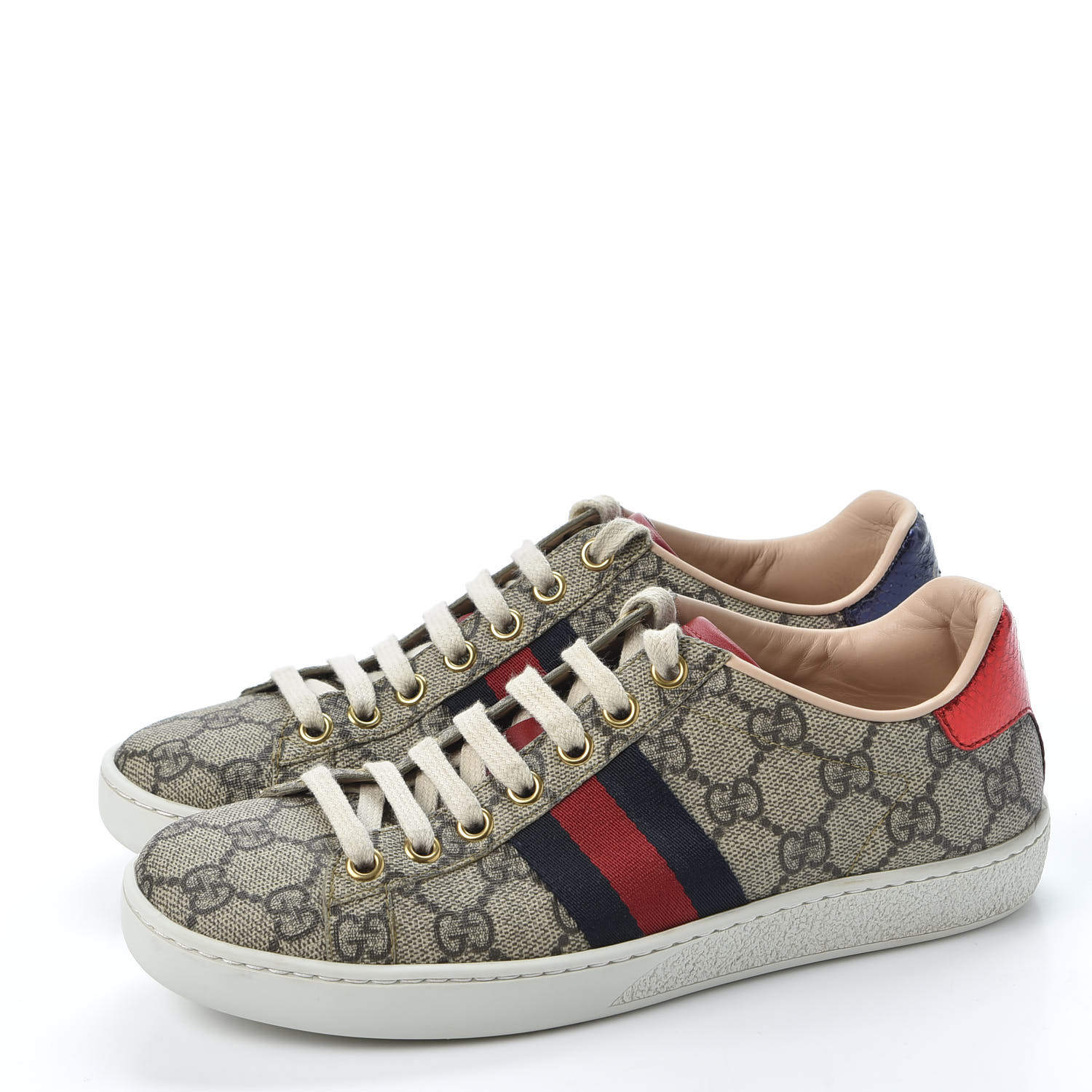 GUCCI GG Supreme Monogram Womens Ace Low-Top Sneaker 35 Beige 588754 ...