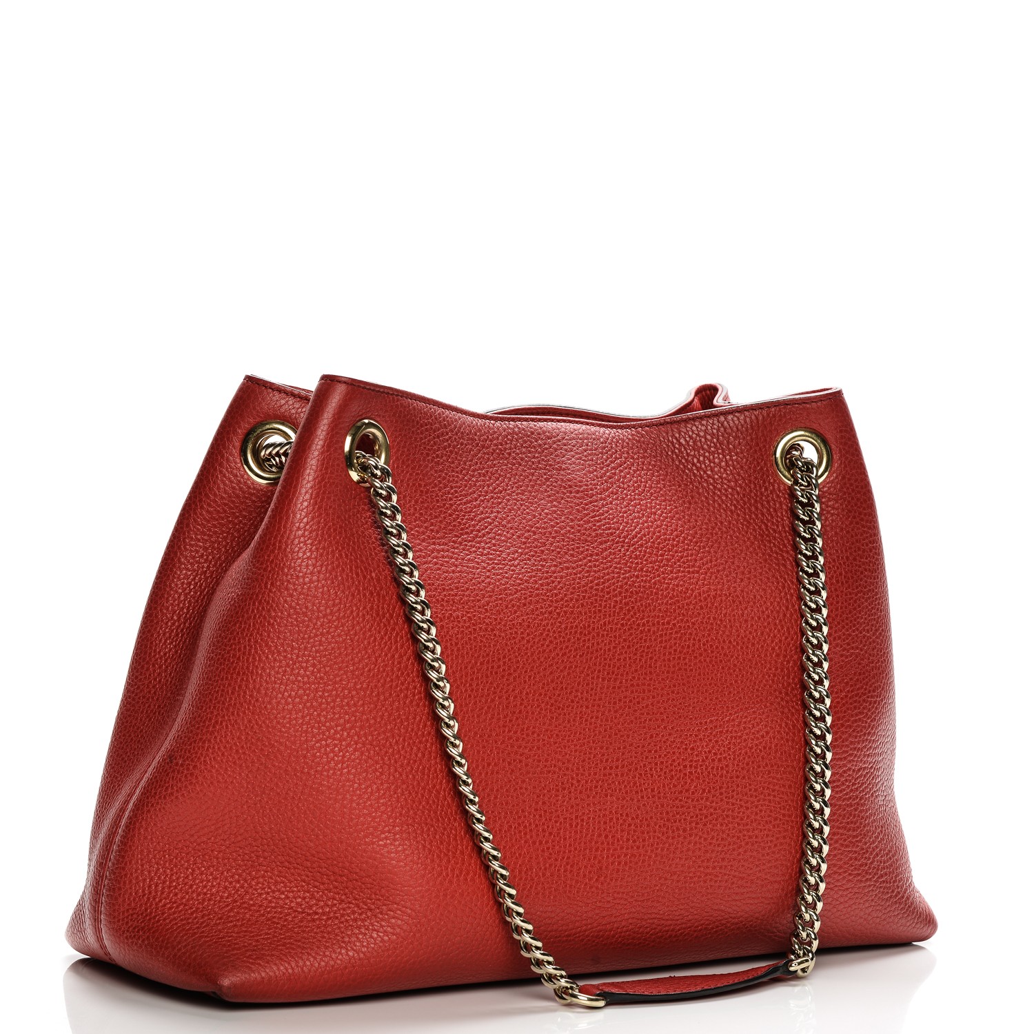GUCCI Pebbled Calfskin Medium Soho Chain Shoulder Bag Tabasco Red 201483