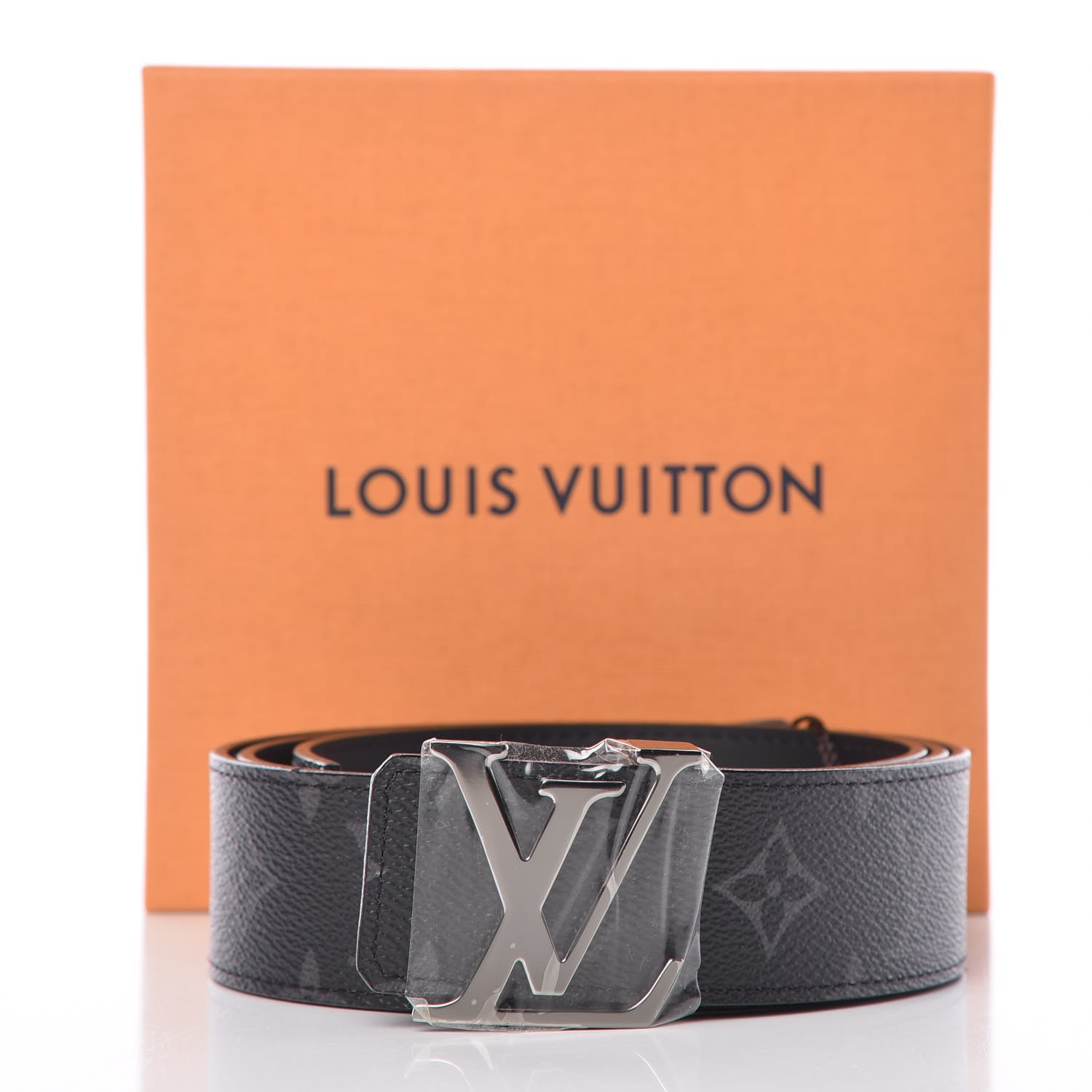 LOUIS VUITTON Monogram Eclipse LV Initials Belt Black Size 100/40