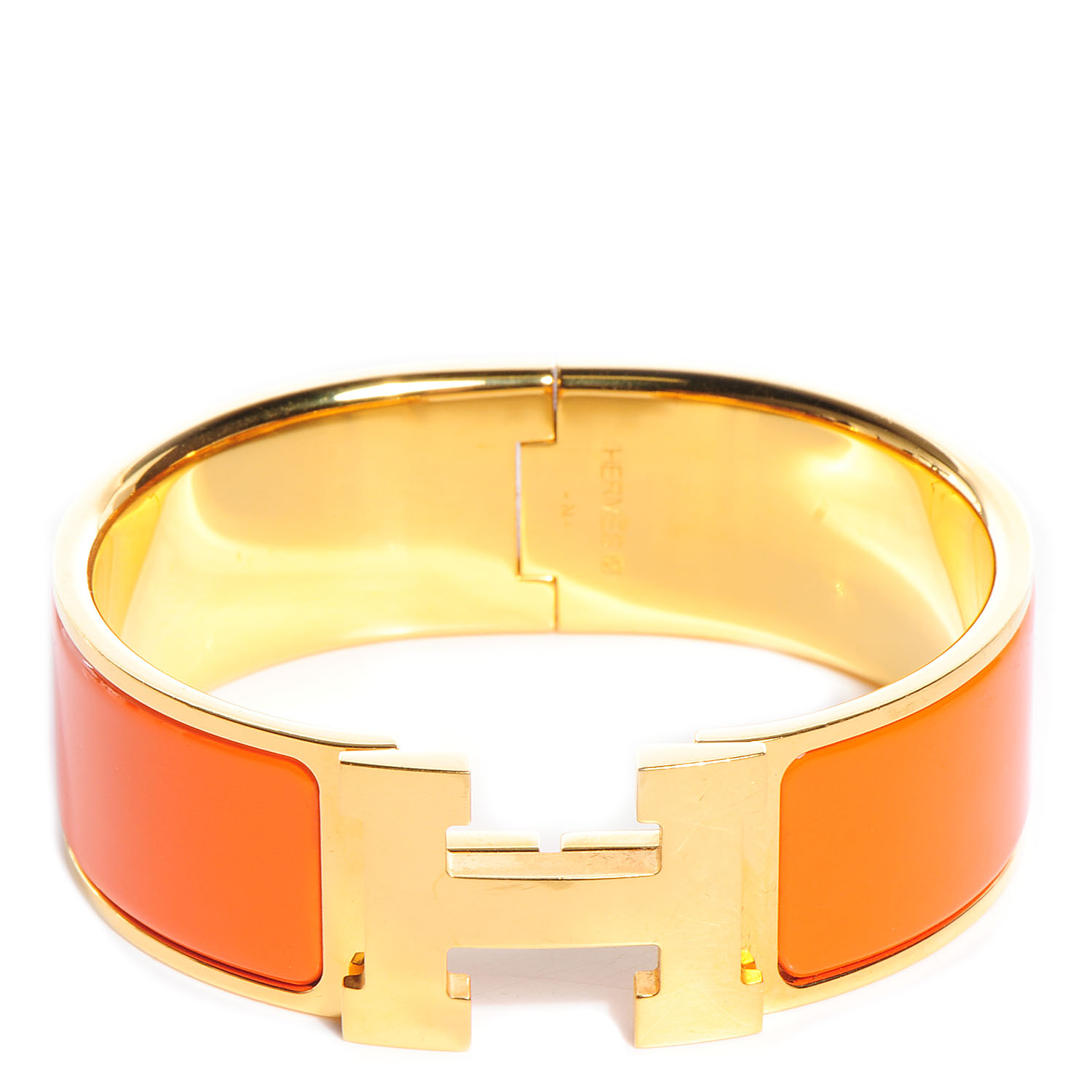HERMES Enamel Wide Clic Clac H Bracelet PM Orange 87033 | FASHIONPHILE