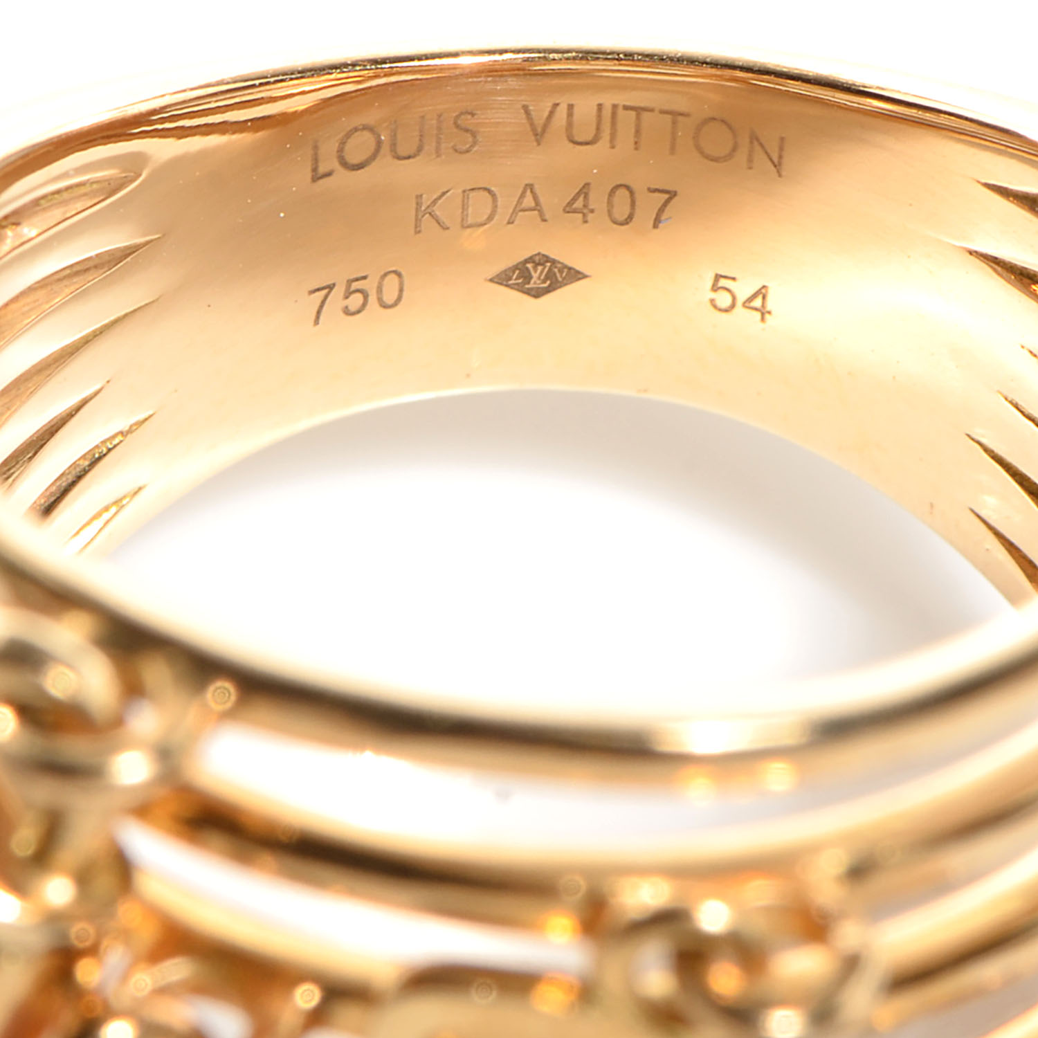 LOUIS VUITTON 18K Yellow Gold Pearl Monogram Ring 54 US 6.75 77087