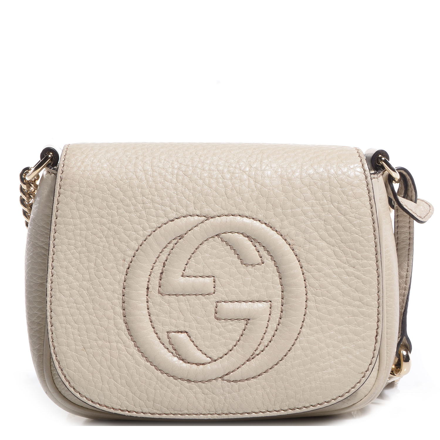GUCCI Leather Small Soho Chain Shoulder Bag Off White 70708