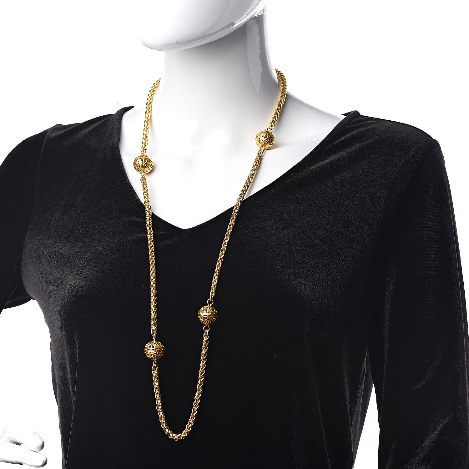 CHANEL Sphere Chain Long Necklace Gold 509546