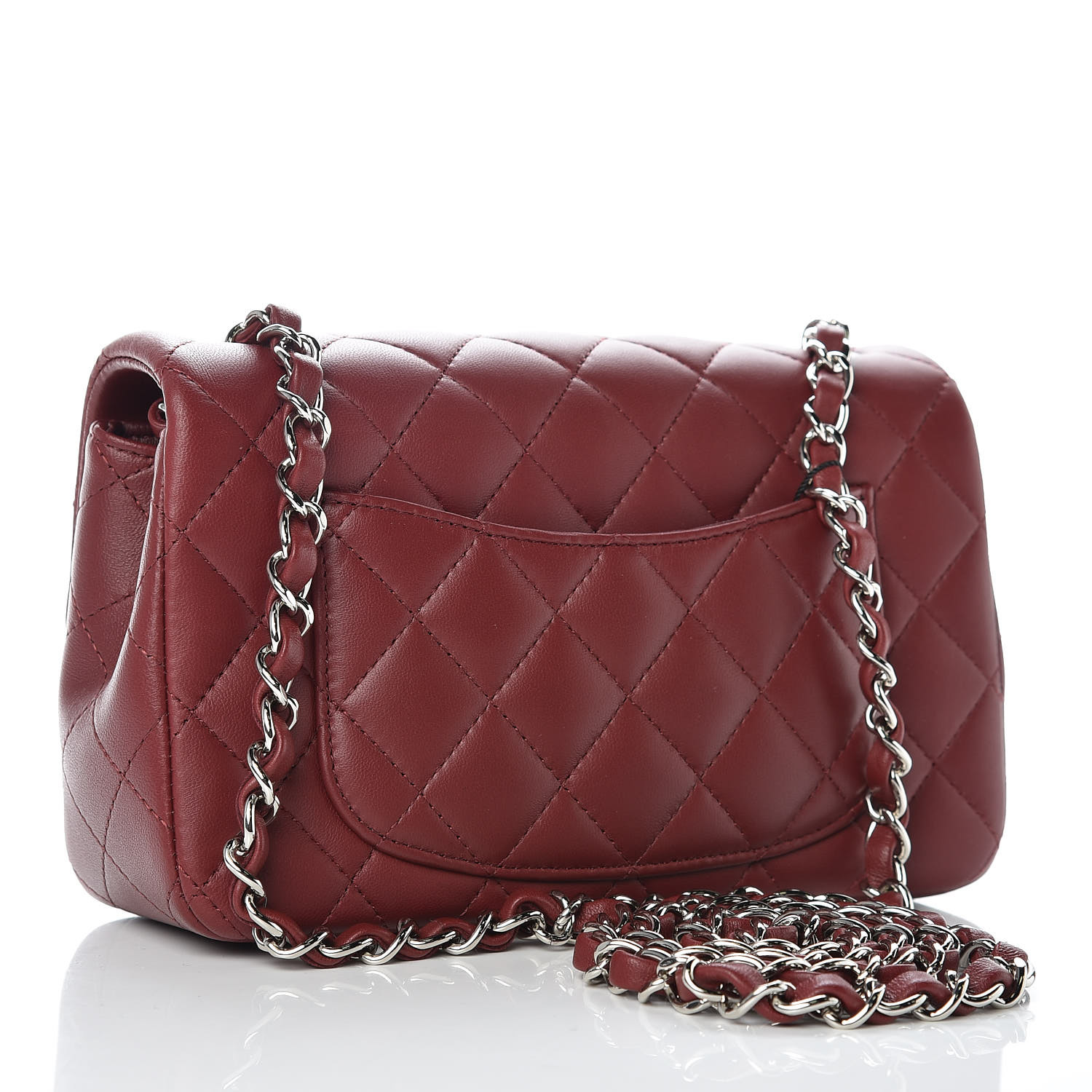 CHANEL Lambskin Quilted Mini Rectangular Flap Burgundy 401744