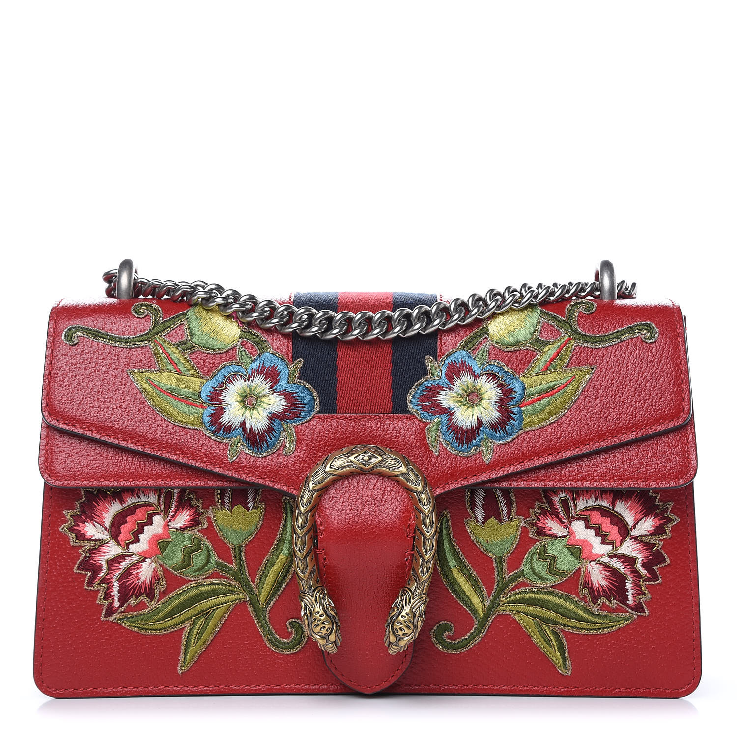 GUCCI Calfskin Small Dionysus Web Floral Embroidered Shoulder Bag Hibiscus Red 400399