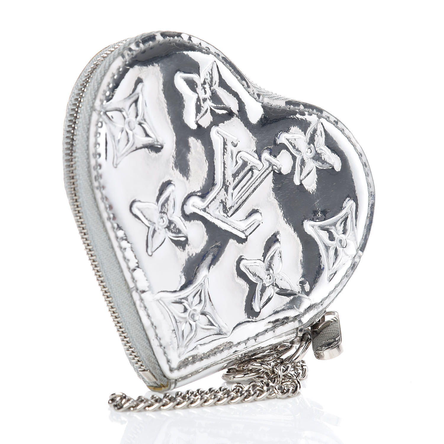 LOUIS VUITTON Monogram Miroir Heart Coin Purse Silver 400509 | FASHIONPHILE