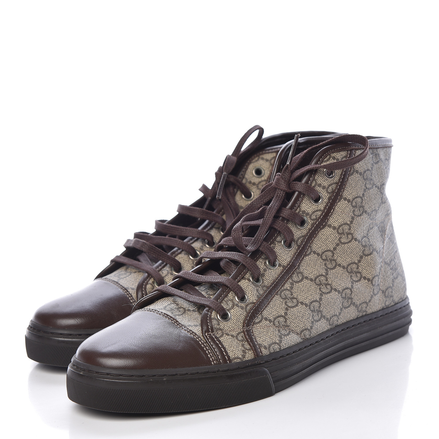 GUCCI Monogram Mens High Top Sneaker 8.5 Dark Brown 468635