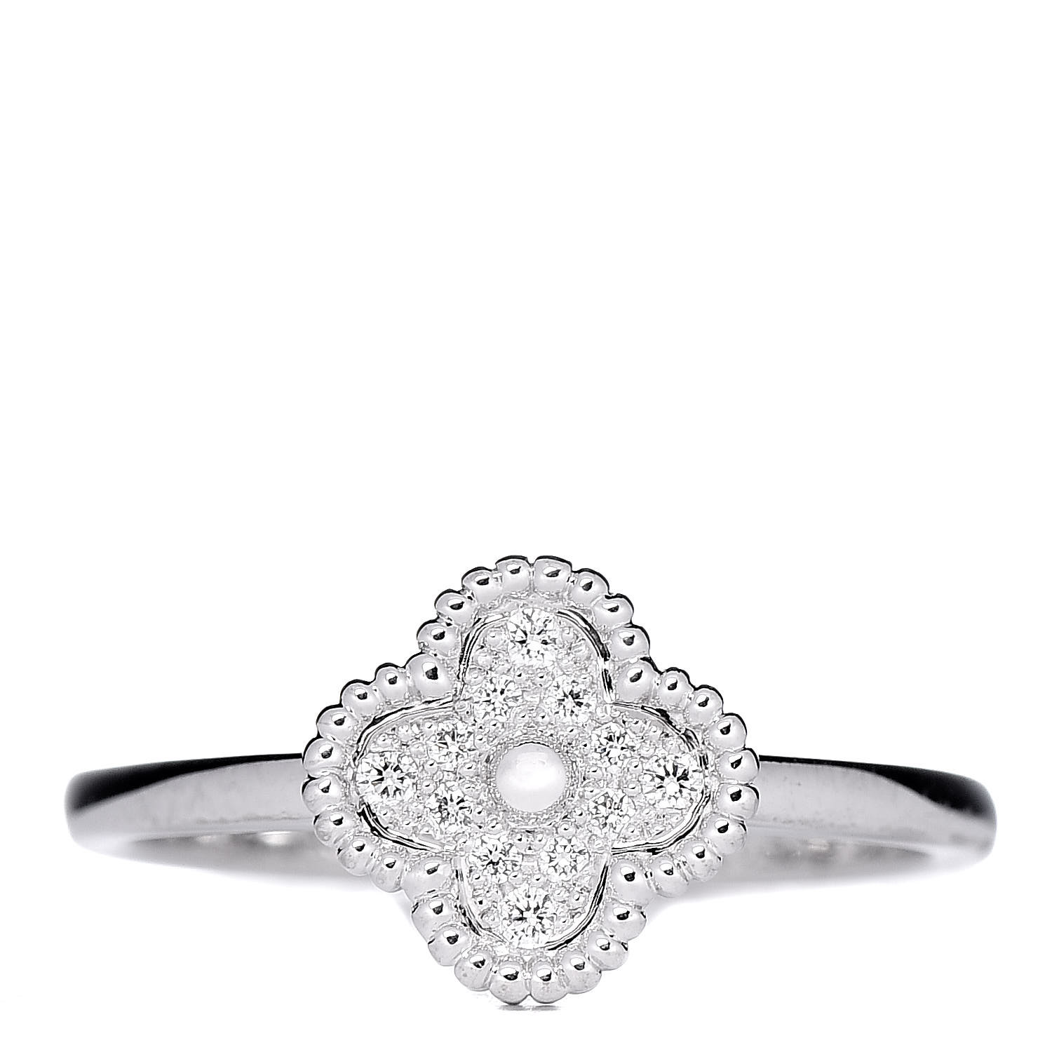 VAN CLEEF & ARPELS 18K White Gold Diamond Sweet Alhambra Ring 53 6.5 450088