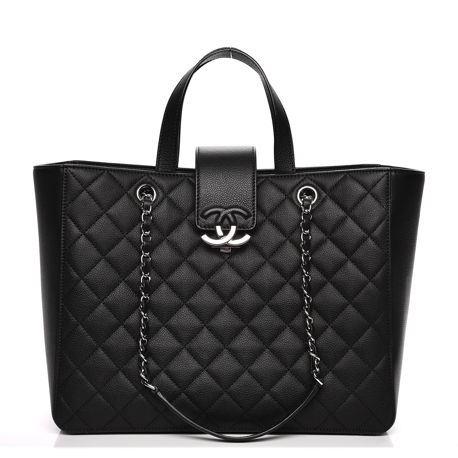 CHANEL Caviar Quilted Large CC Shopping Tote Black 207900