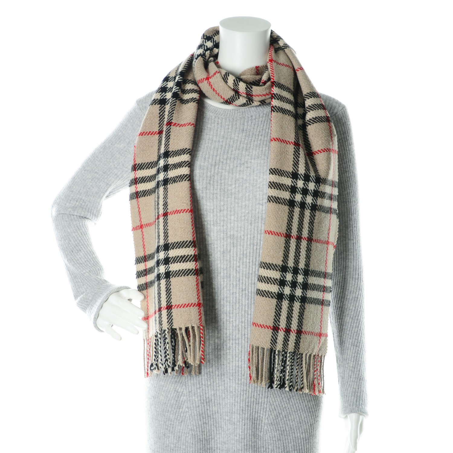 BURBERRY Wool Cashmere Nova Check Scarf Camel 164262