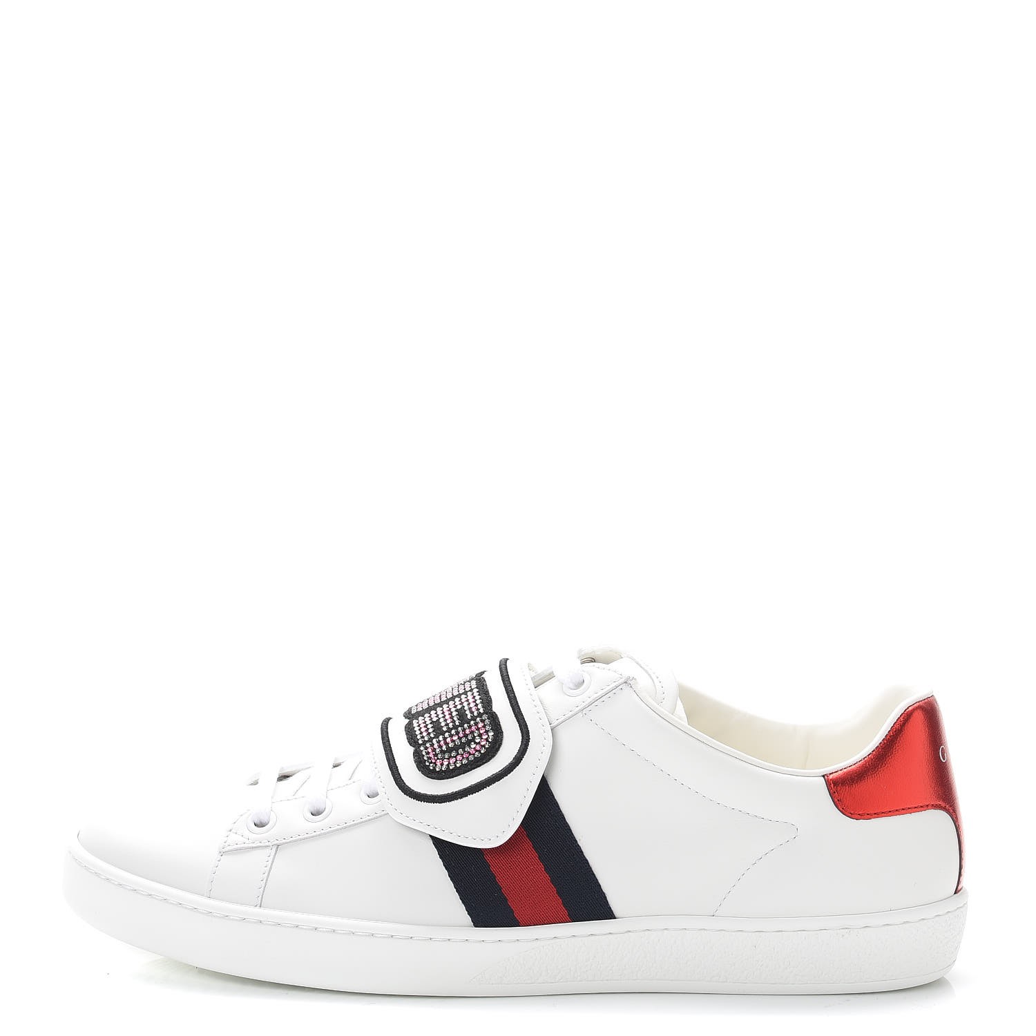 GUCCI Calfskin Ayers Crystal New Ace Loved Sneakers 40.5 White 258057