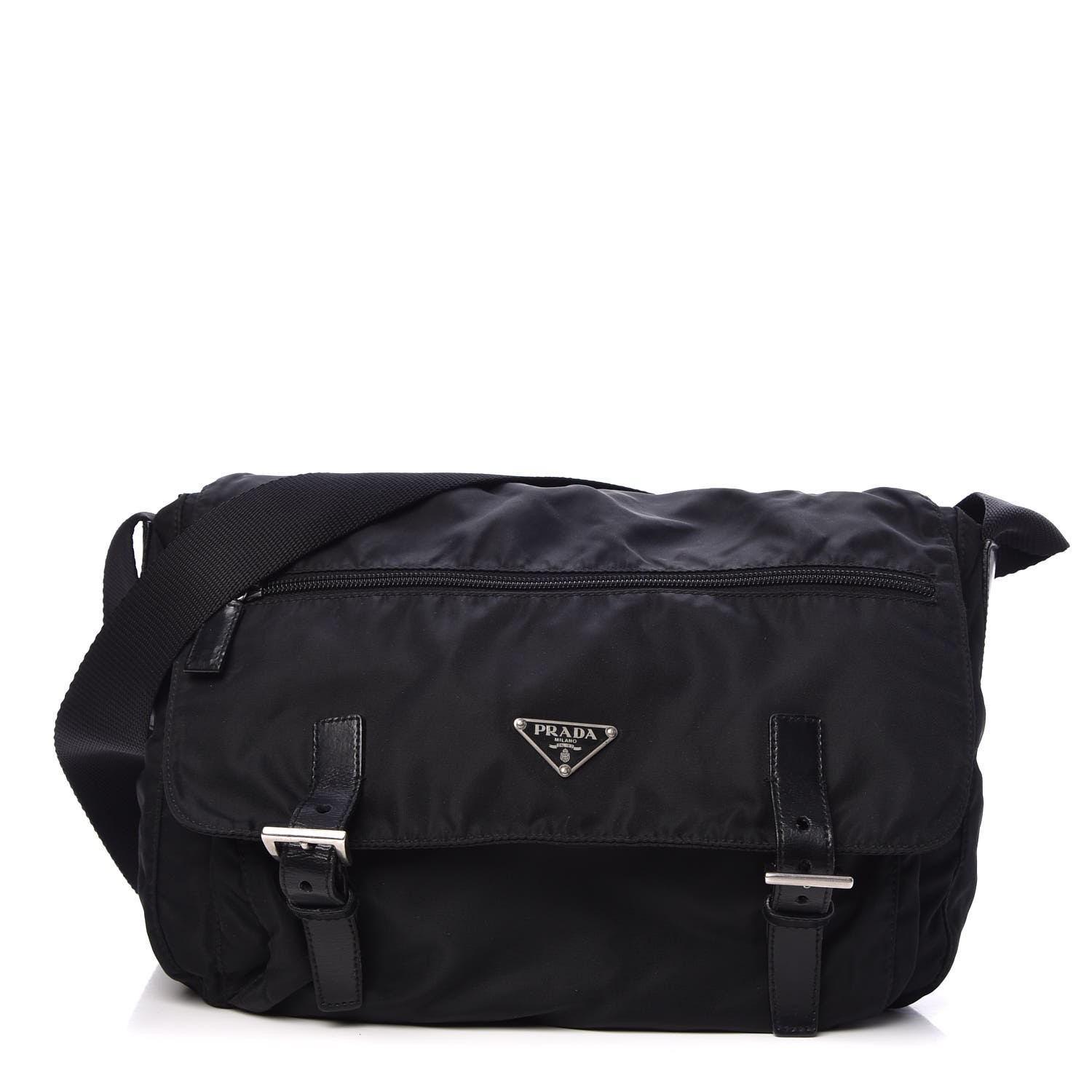 PRADA Tessuto Nylon Messenger Bag Black 293369 | FASHIONPHILE