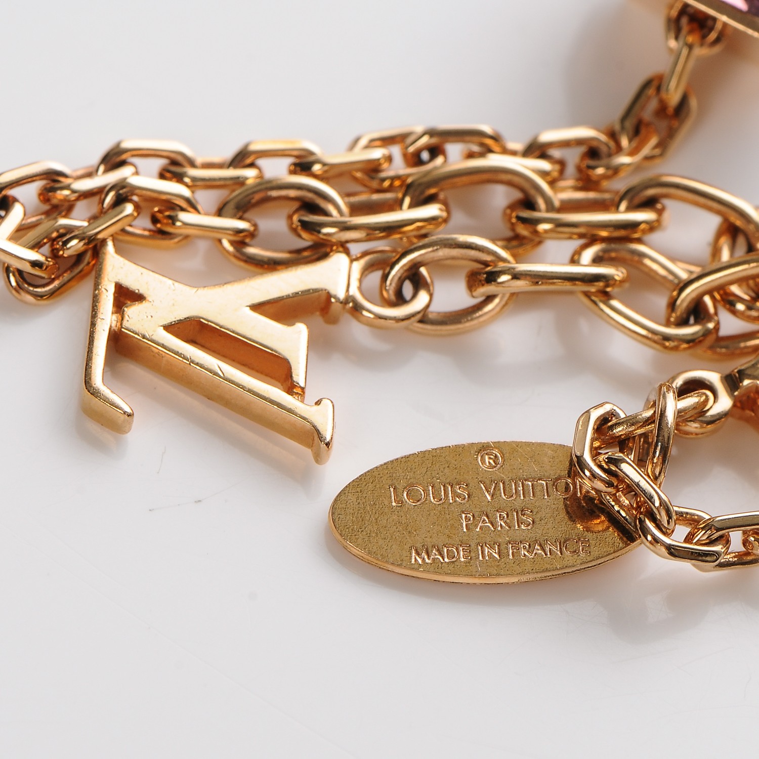 LOUIS VUITTON Gamble Gold Tone Swarovski Cube Chain Bracelet LV logo  Excellent