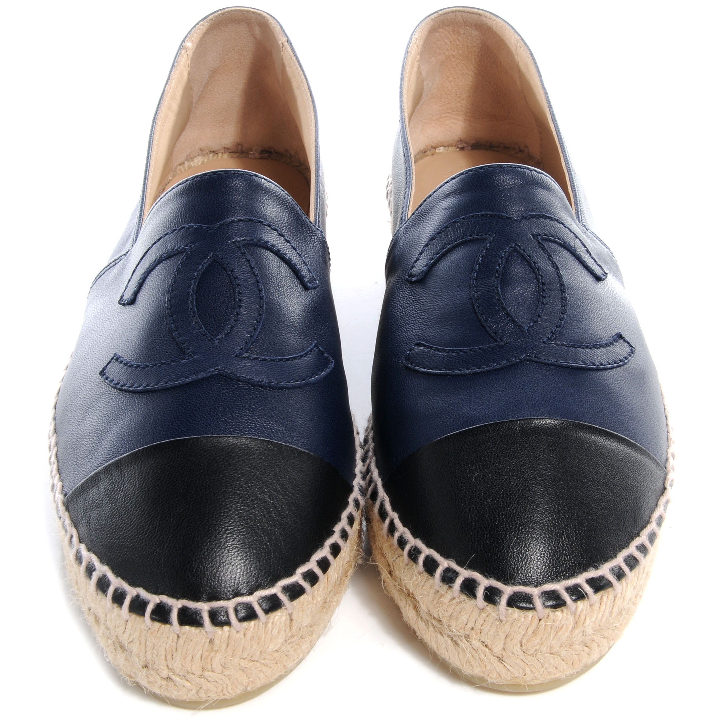 CHANEL Lambskin Espadrilles Navy Black 40 58944