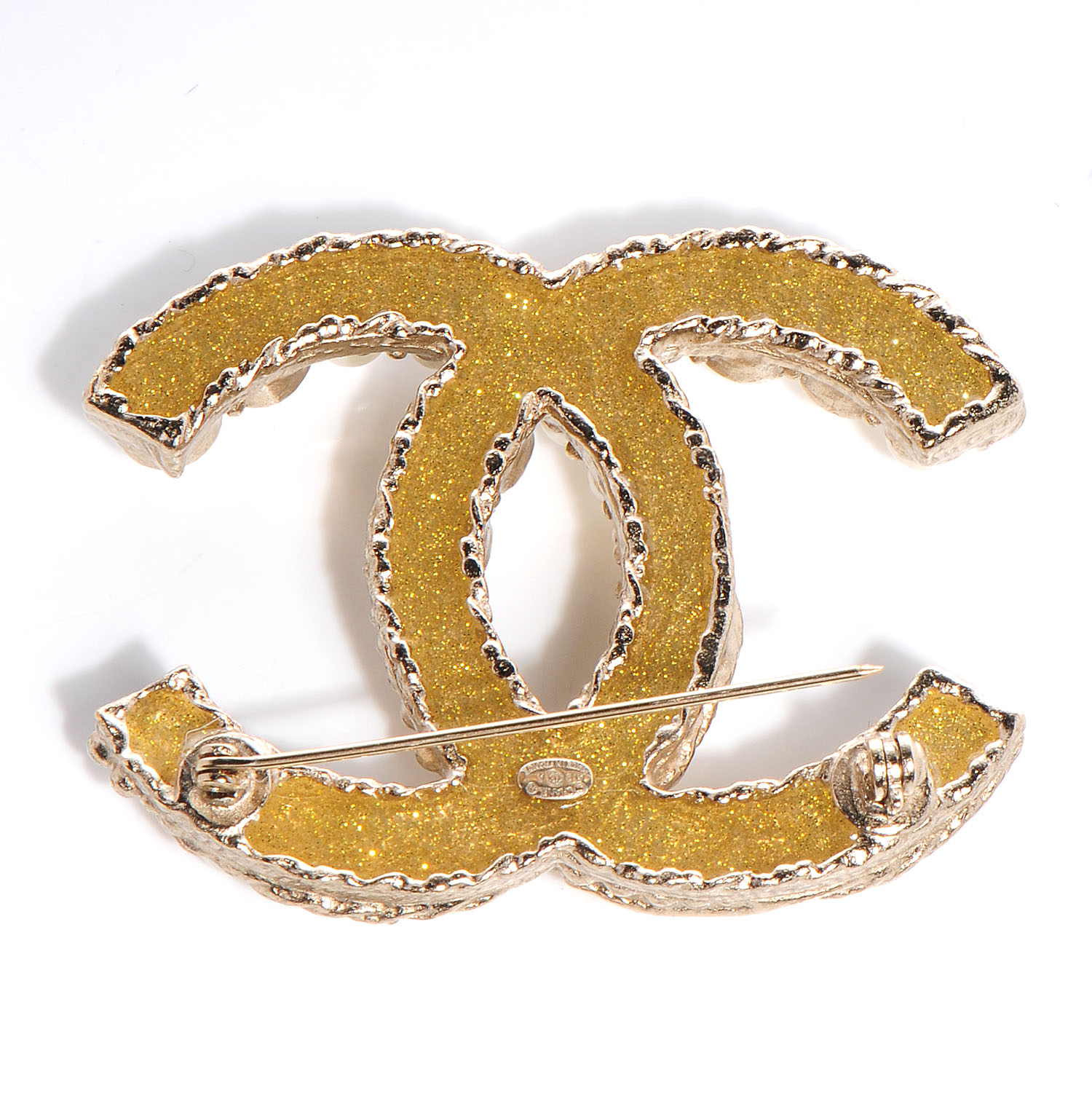 CHANEL CC Pearl Large Brooch Pin Gold 85376