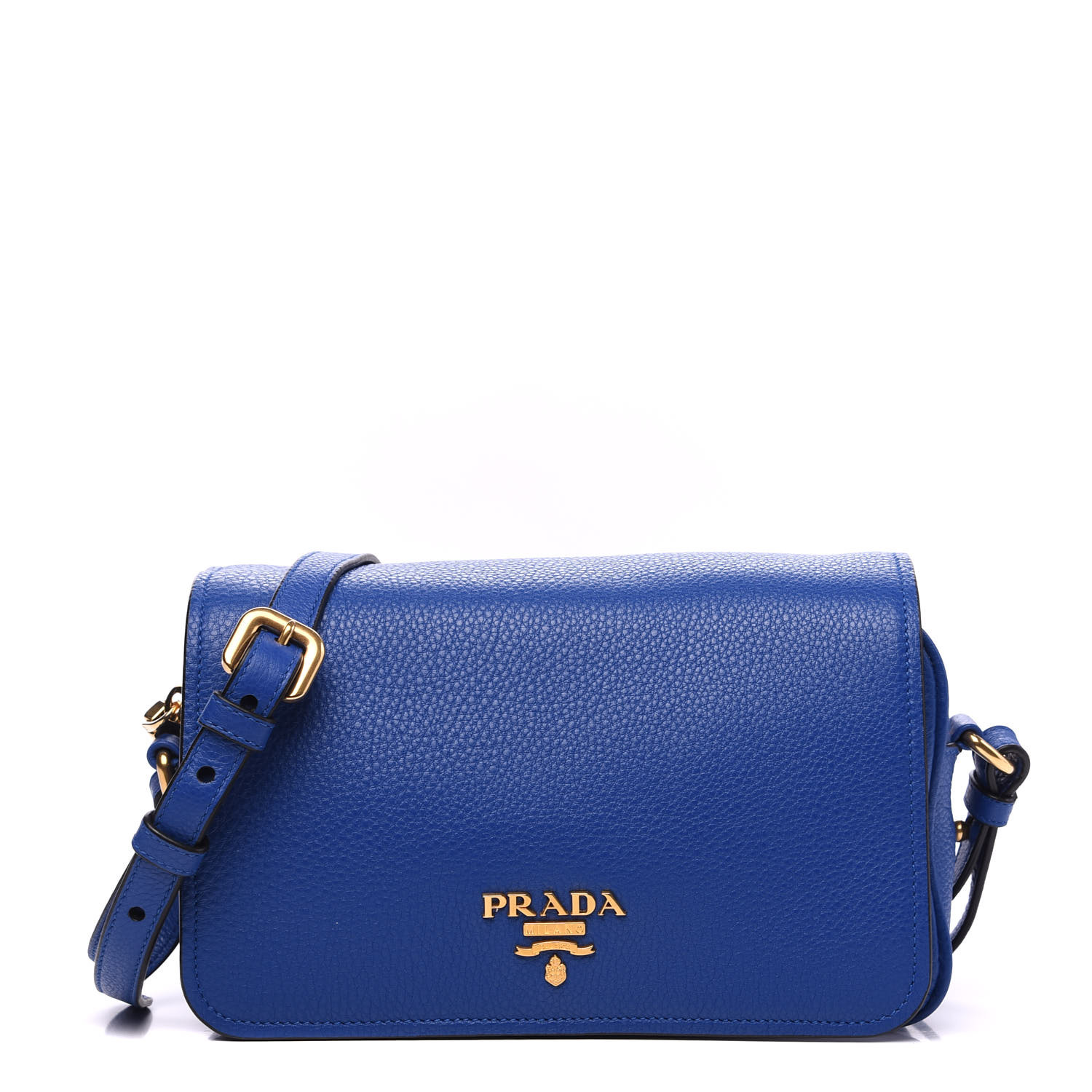 PRADA Vitello Phenix Flap Crossbody Royal 582133 | FASHIONPHILE