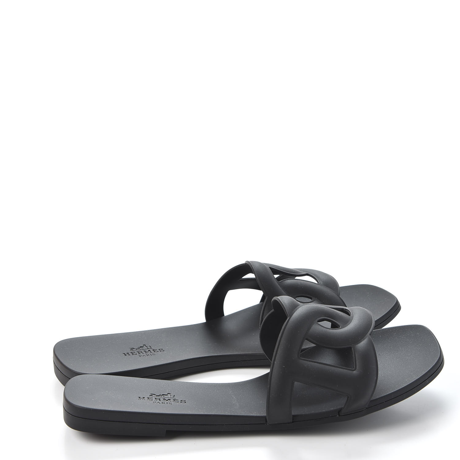HERMES Rubber Aloha Sandals 38 Black 581864