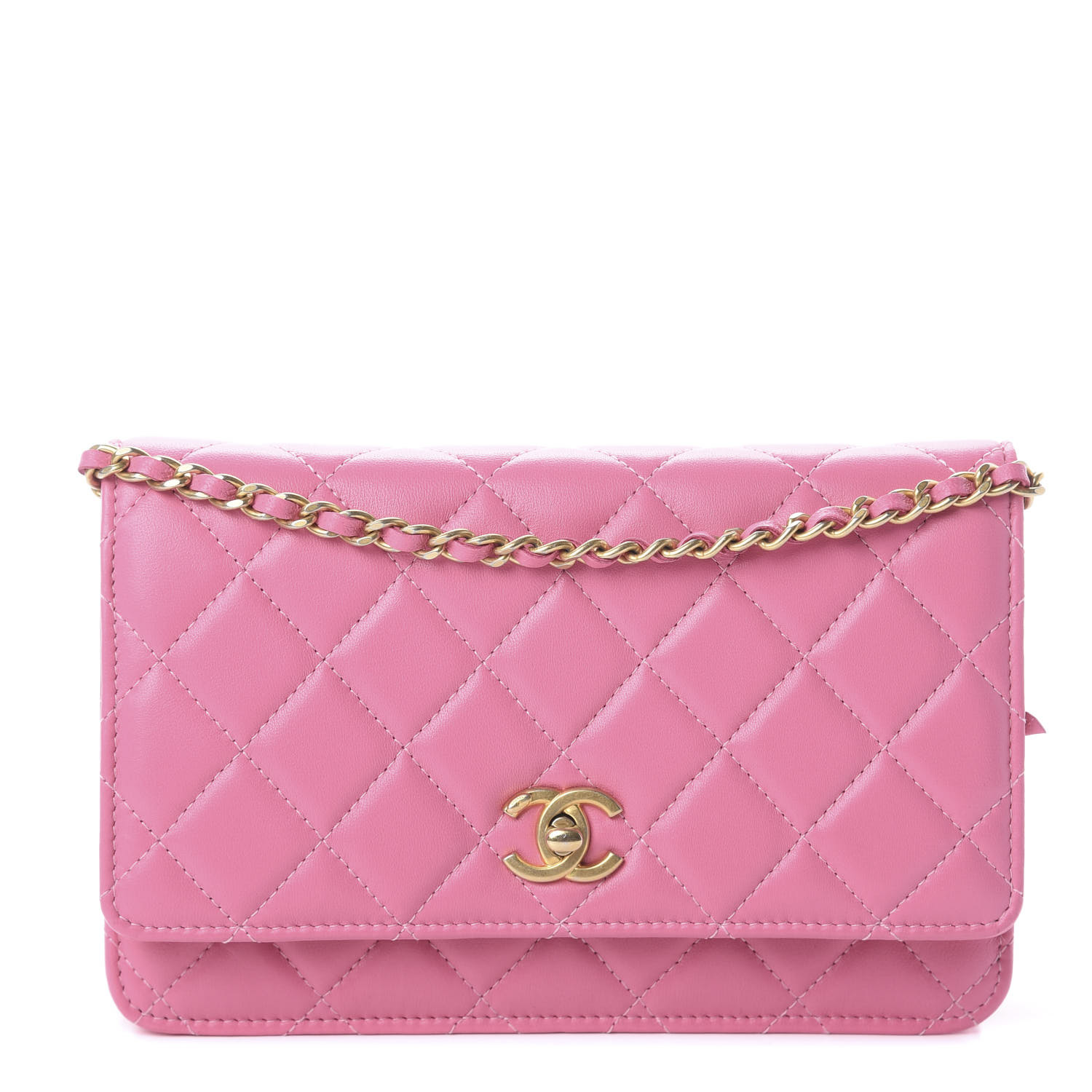CHANEL Lambskin Quilted CC Pearl Crush Wallet on Chain WOC Pink 583531 ...