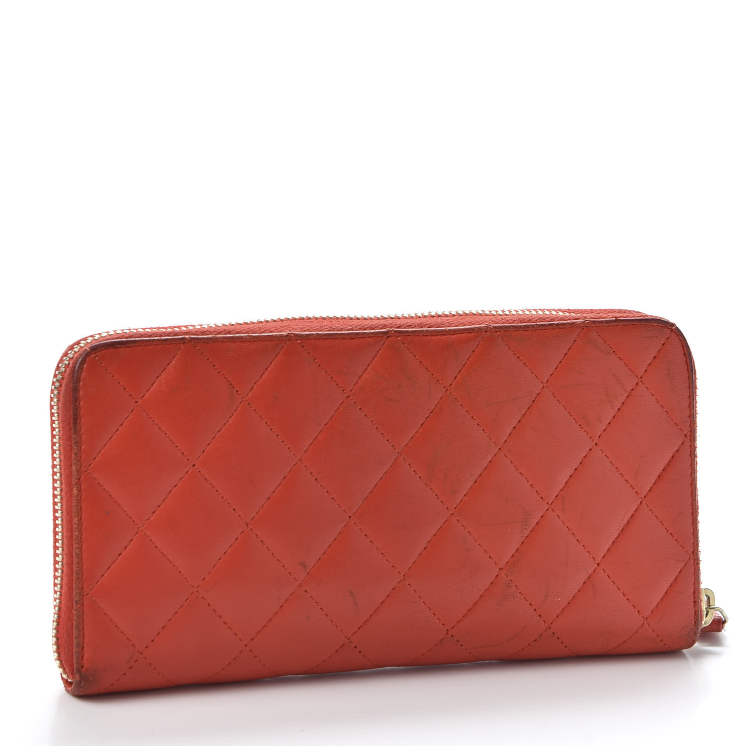 CHANEL Lambskin Quilted Large Gusset Zip Around Wallet Red 582280