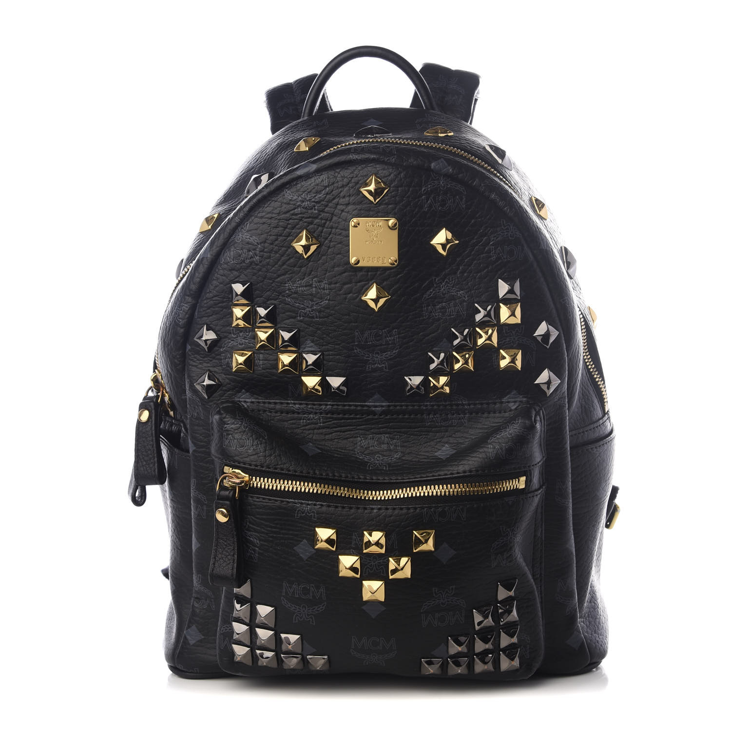 MCM Visetos Studded Small Stark M Backpack Black 583035 | FASHIONPHILE