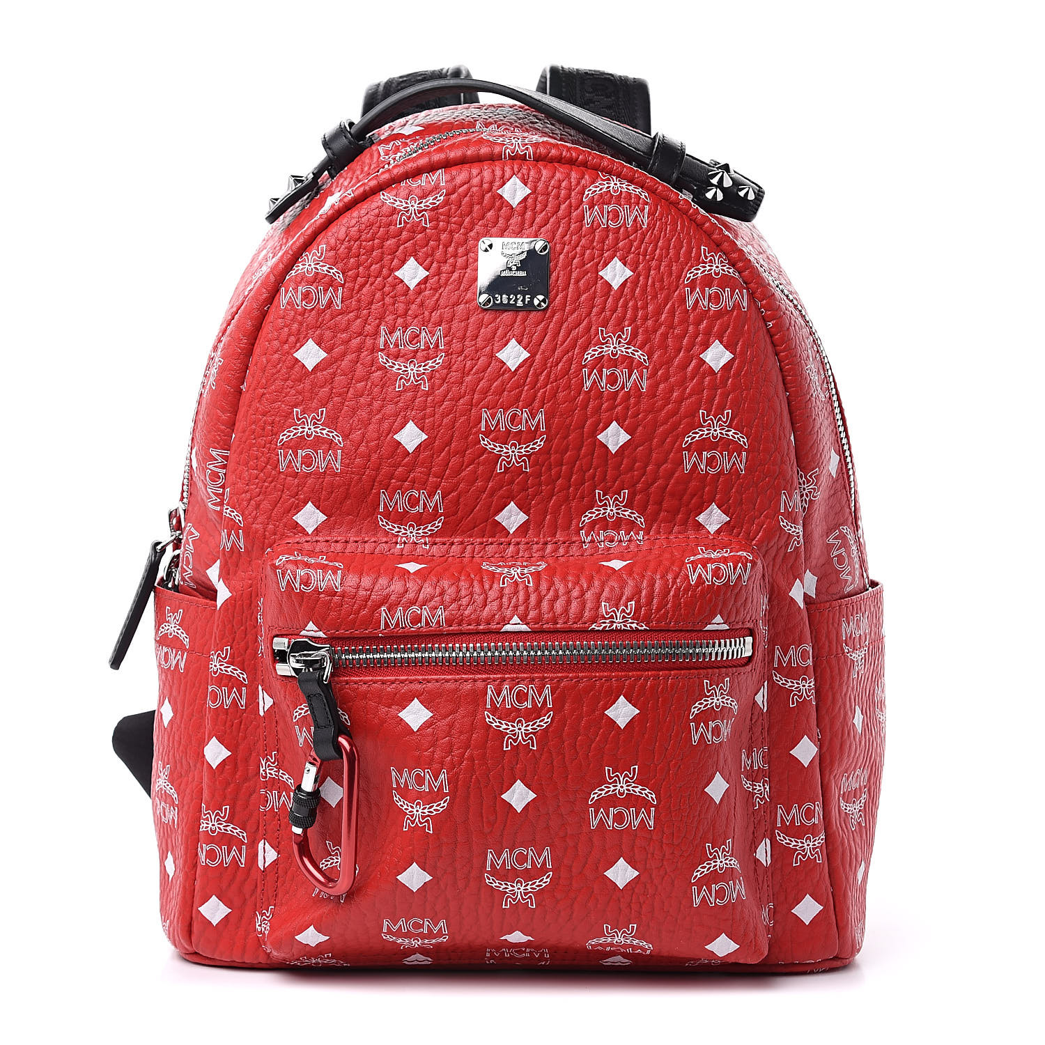 red and black mcm backpack