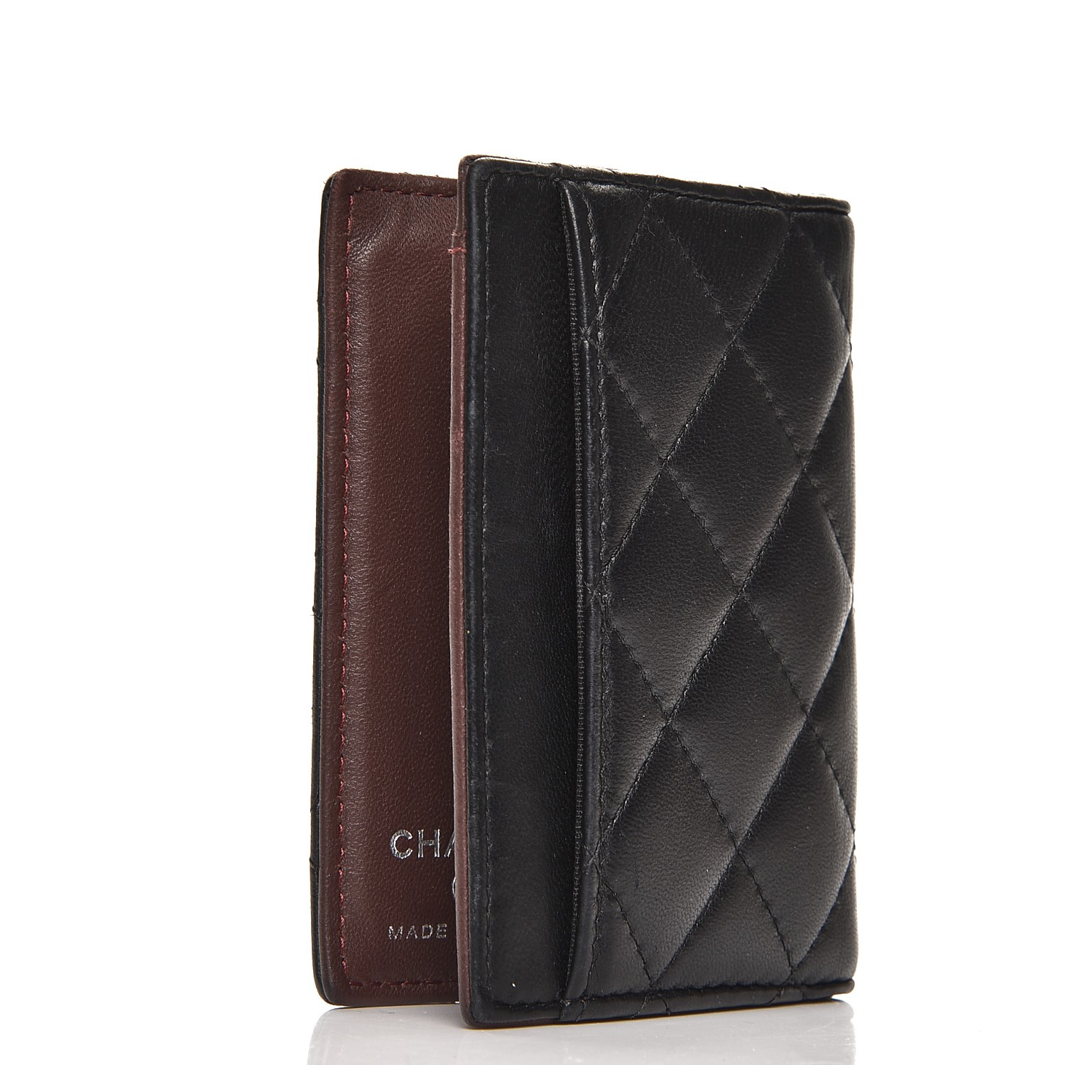 CHANEL Lambskin Quilted Card Holder Wallet Black 224668