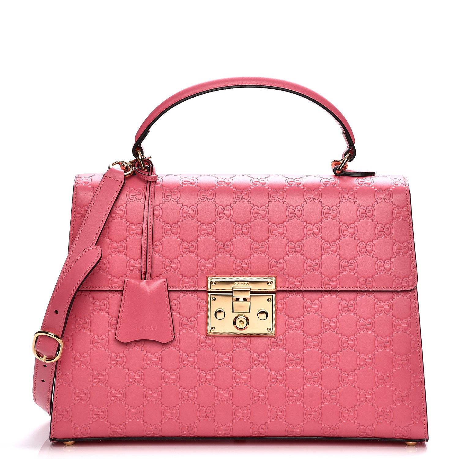 GUCCI Guccissima Medium Padlock Signature Top Handle Bag Pink 208231