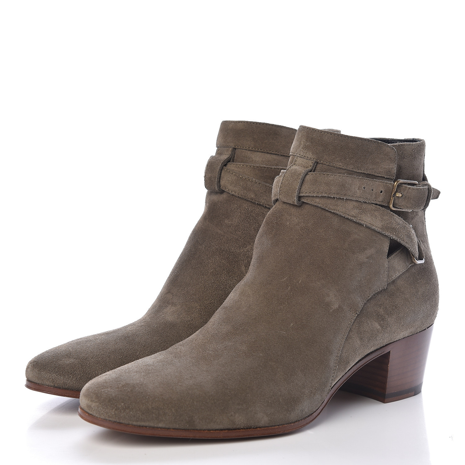 SAINT LAURENT Suede Womens Blake Ankle Boots 37.5 Kaki Militaire 465980